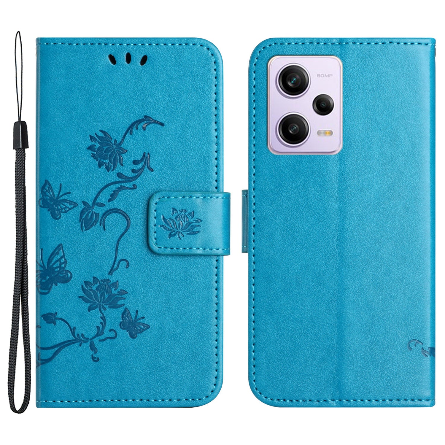 Shockproof Phone Case For Xiaomi Redmi Note 12 Pro 5G PU Leather Phone Cover with Imprinted Butterfly Flower Pattern and Stand Wallet