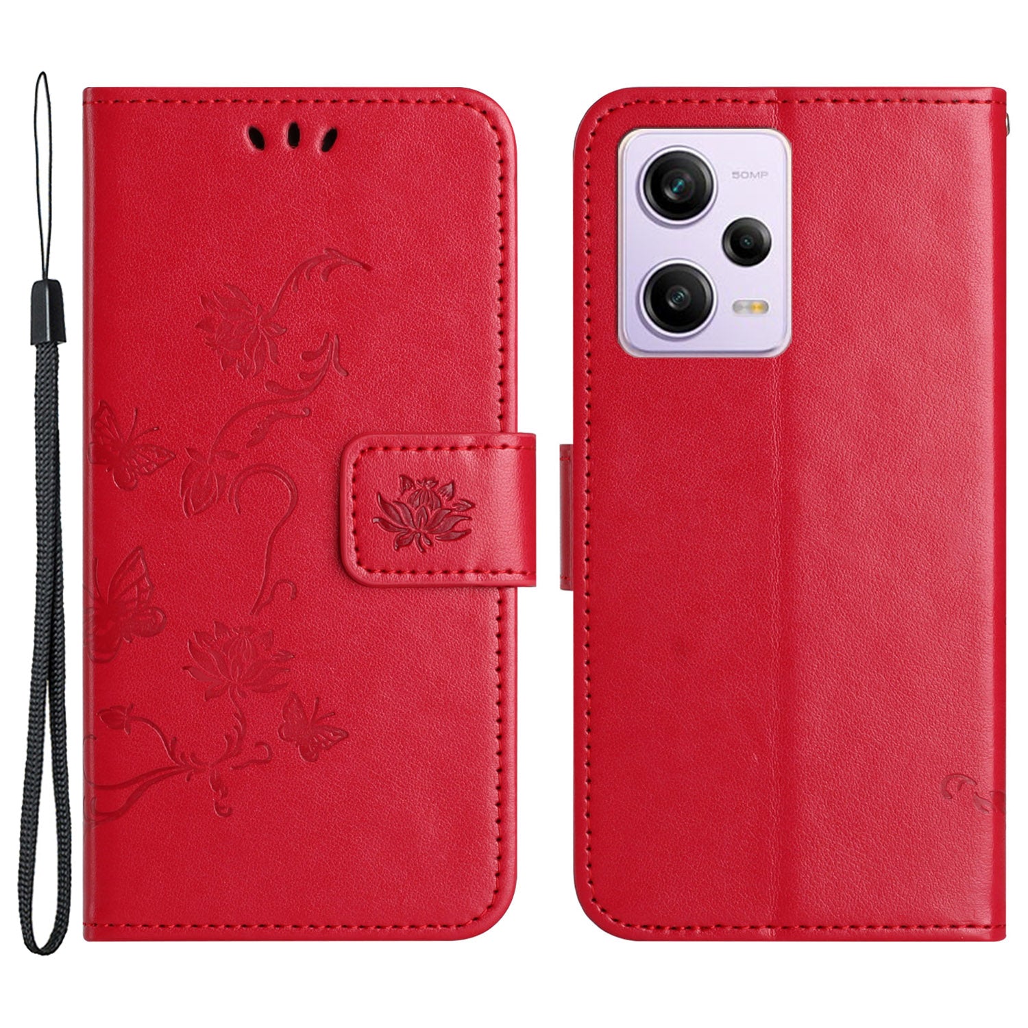 Shockproof Phone Case For Xiaomi Redmi Note 12 Pro 5G PU Leather Phone Cover with Imprinted Butterfly Flower Pattern and Stand Wallet