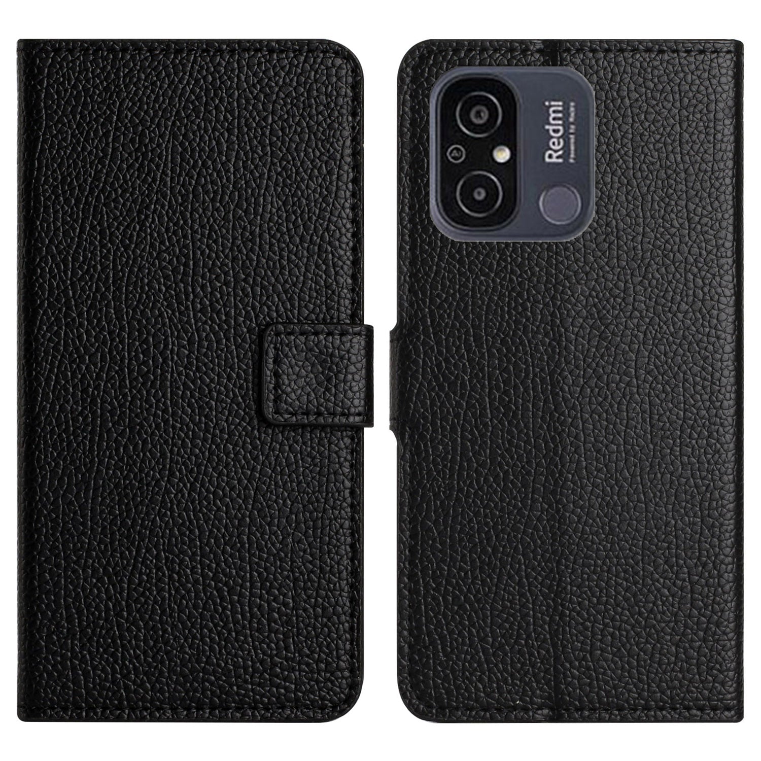 For Xiaomi Redmi 11A 4G Square Clasp Litchi Texture PU Leather Wallet Case Magnetic Stand Function Mobile Phone Cover - Black