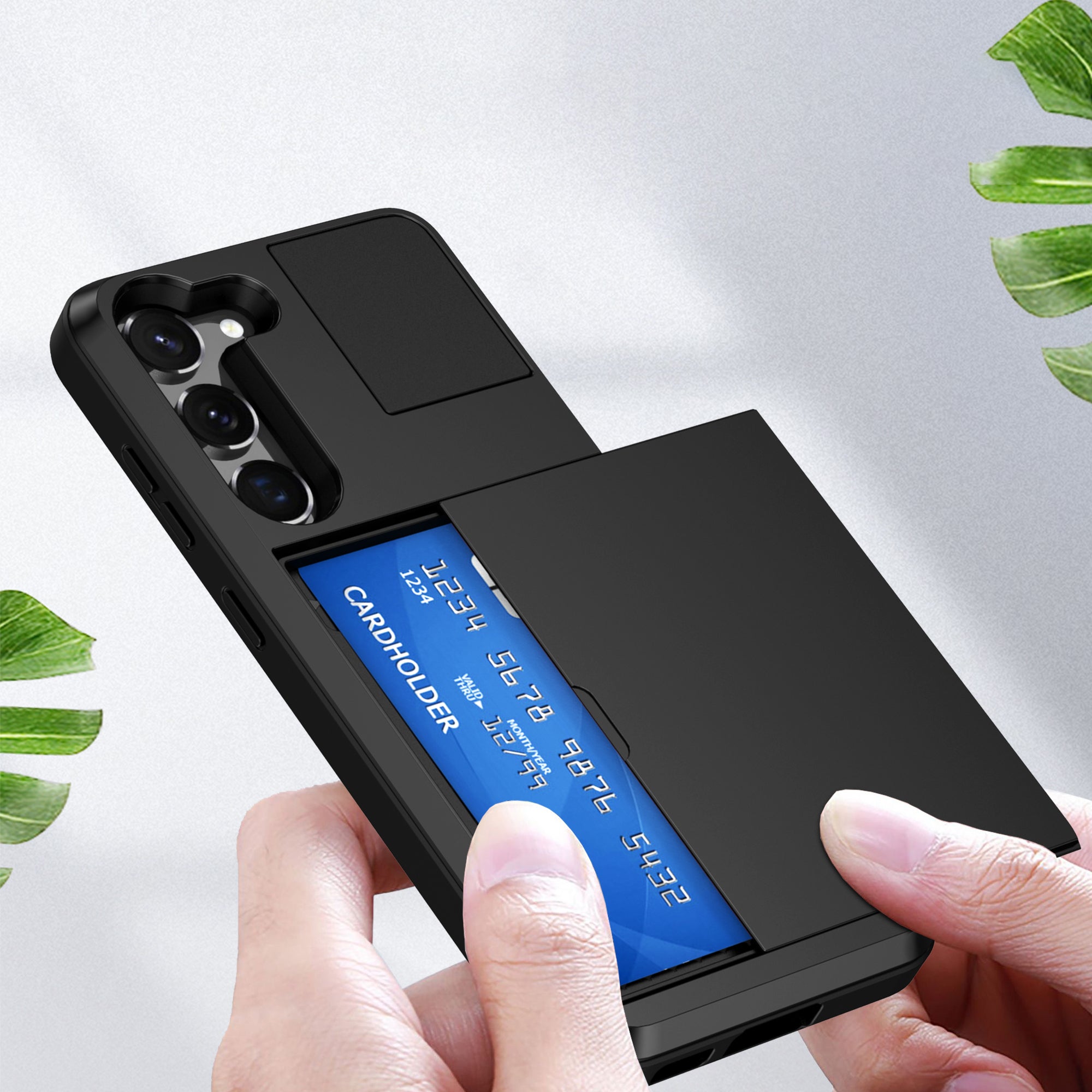Sliding Card Slot Phone Cover for Samsung Galaxy S23 PC TPU Anti-scratch Hybrid Case