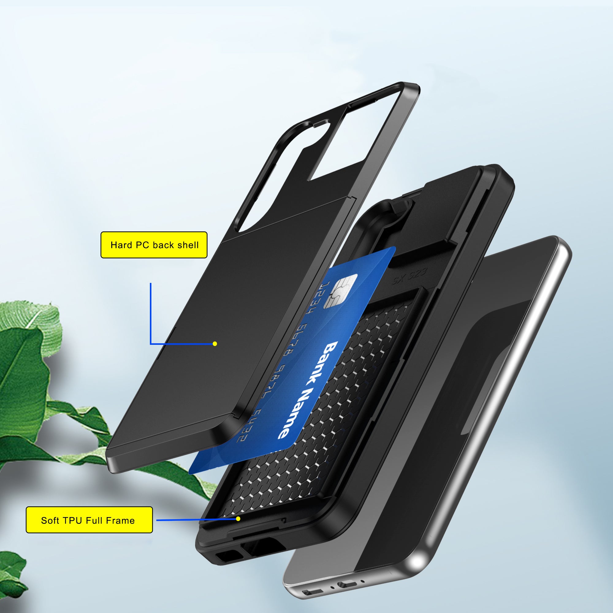 Sliding Card Slot Phone Cover for Samsung Galaxy S23 PC TPU Anti-scratch Hybrid Case