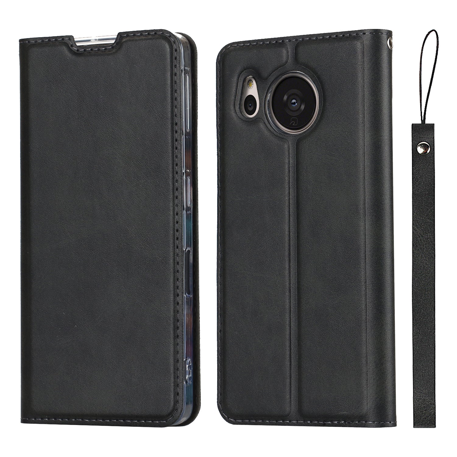 Cell Phone Cover For Sharp Aquos Sense 7 Calf Textured Anti-drop Anti-scratch Phone Case Stand with Card Slot