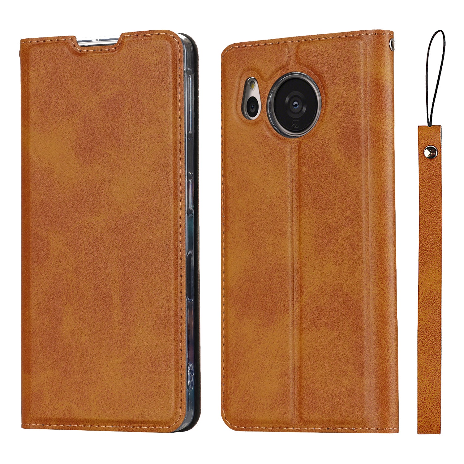 Cell Phone Cover For Sharp Aquos Sense 7 Calf Textured Anti-drop Anti-scratch Phone Case Stand with Card Slot