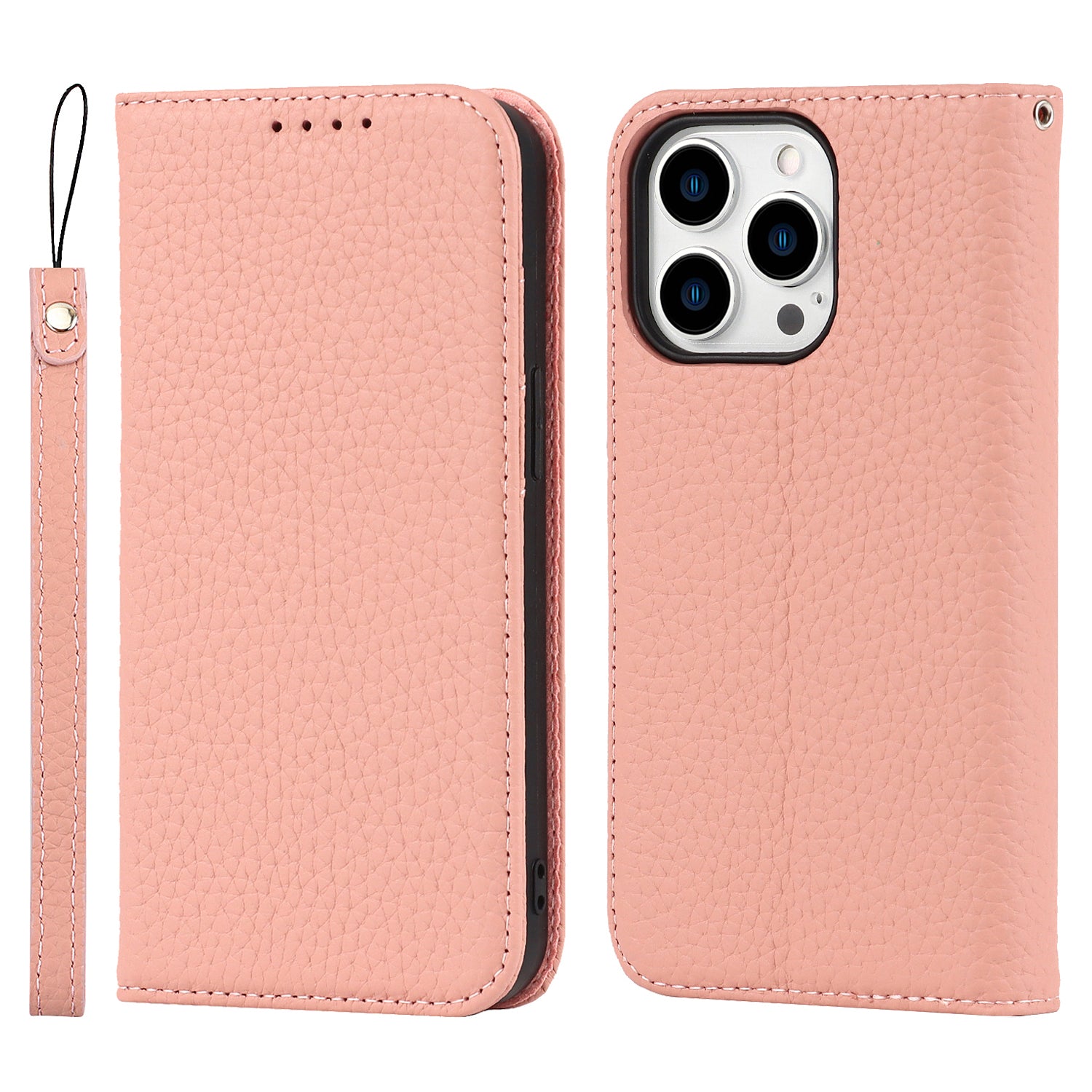 Pouzdro na telefon s plnou ochranou pro iPhone 14 Pro Max Litchi Texture z pravé kůže Kryt na mobilní telefon stojánek na peněženku