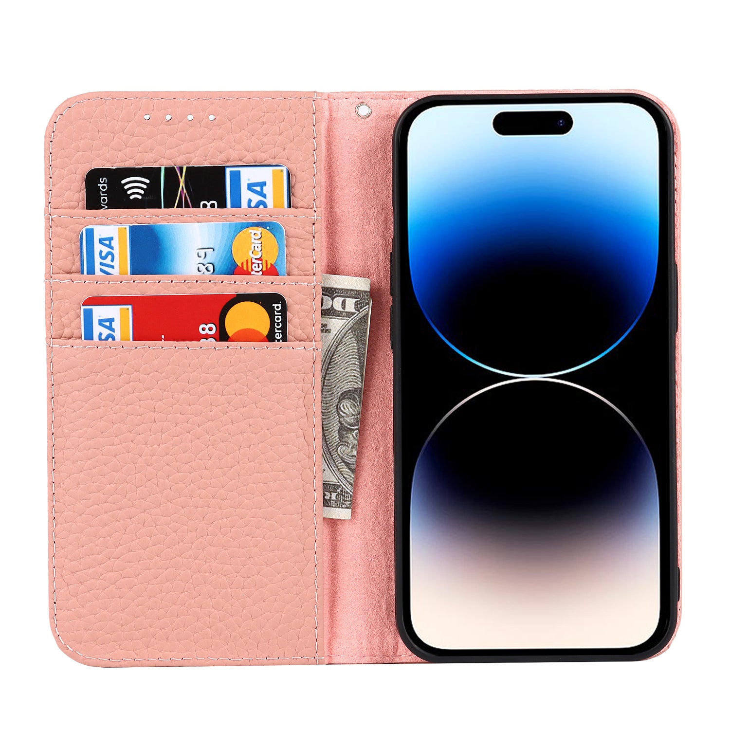 Pouzdro na telefon s plnou ochranou pro iPhone 14 Pro Max Litchi Texture z pravé kůže Kryt na mobilní telefon stojánek na peněženku