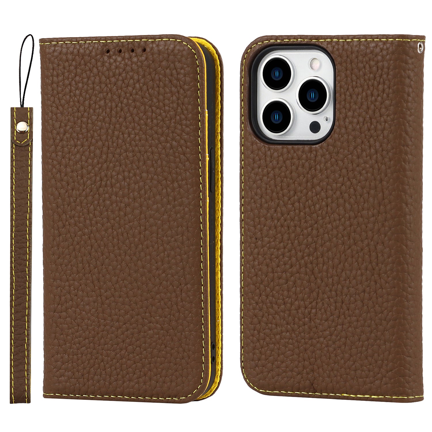 Pouzdro na telefon s plnou ochranou pro iPhone 14 Pro Max Litchi Texture z pravé kůže Kryt na mobilní telefon stojánek na peněženku