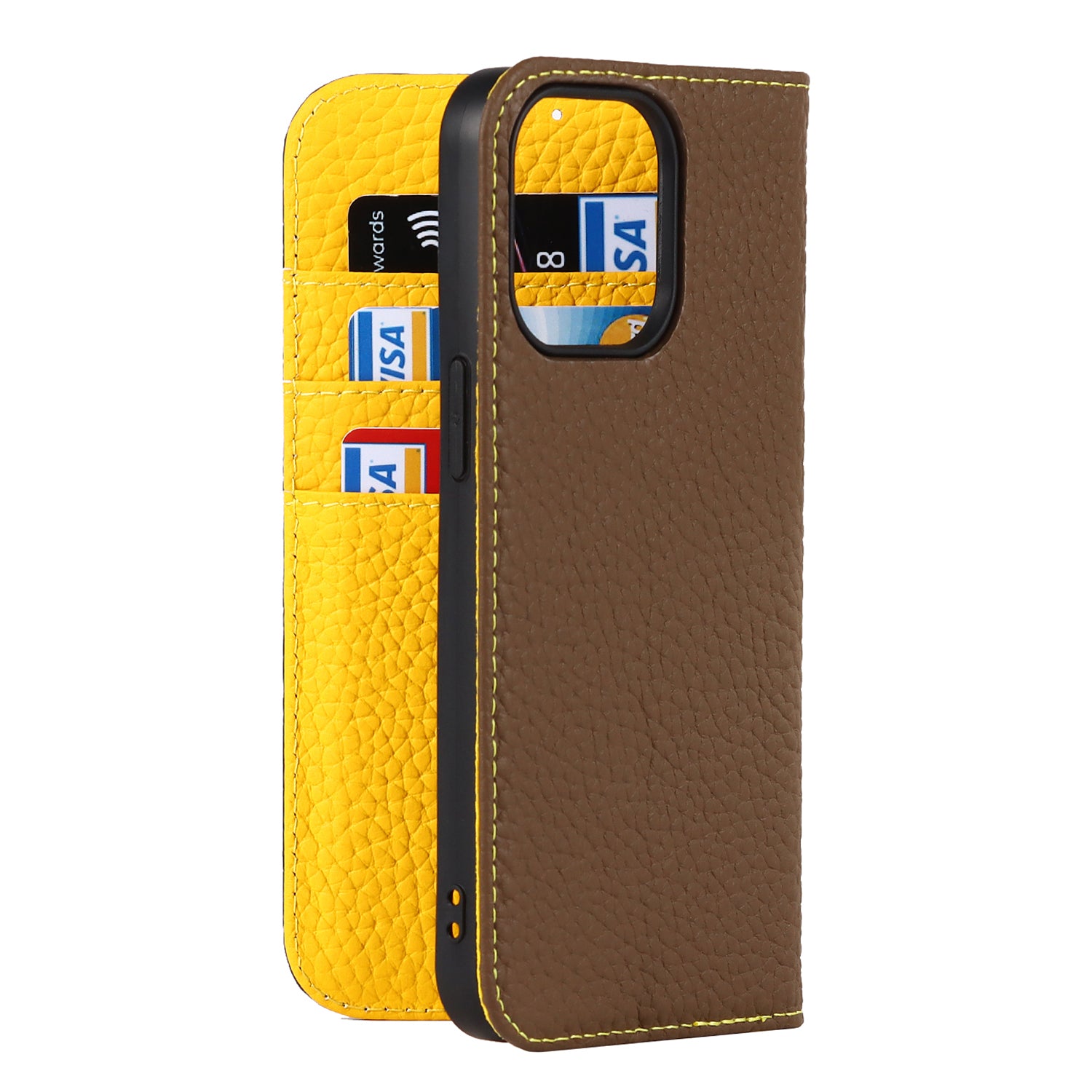 Pouzdro na telefon s plnou ochranou pro iPhone 14 Pro Max Litchi Texture z pravé kůže Kryt na mobilní telefon stojánek na peněženku