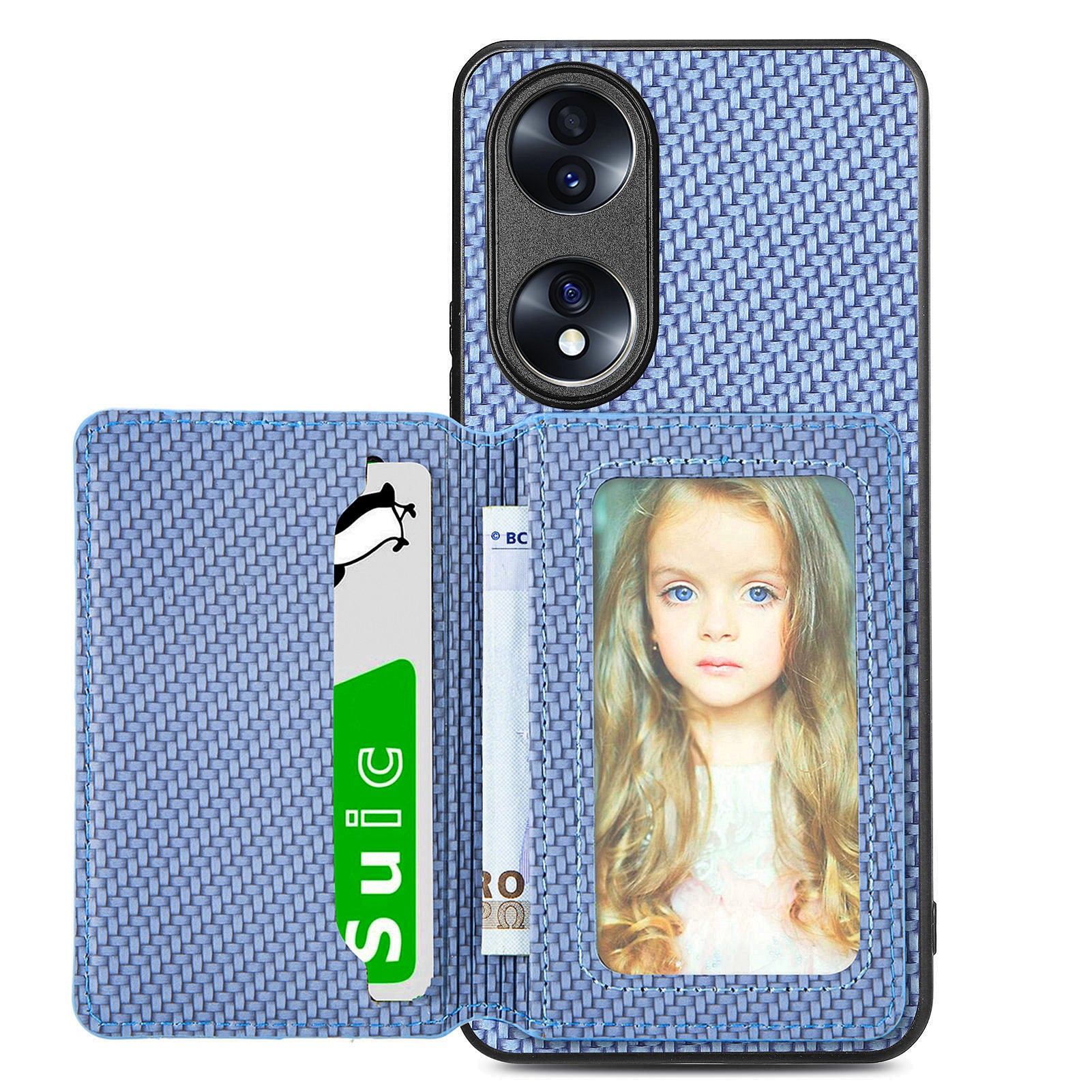 Protective Phone Case For Honor 70 5G Carbon Fiber Texture Magnetic Phone Cover with Wallet Kickstand