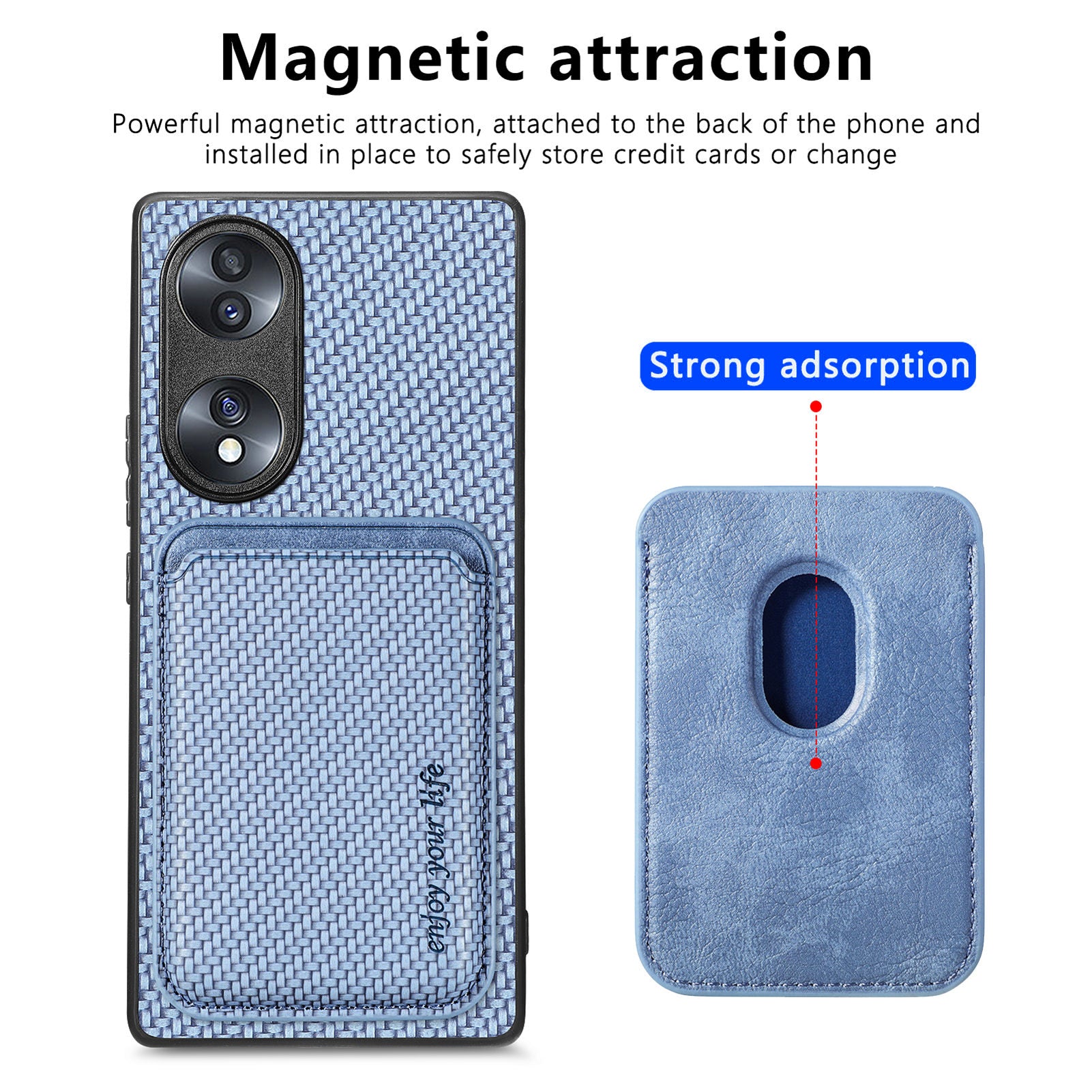 Anti-drop Phone Case For Honor 70 5G Detachable Magnetic Card Holder Carbon Fiber Texture Cell Phone Cover