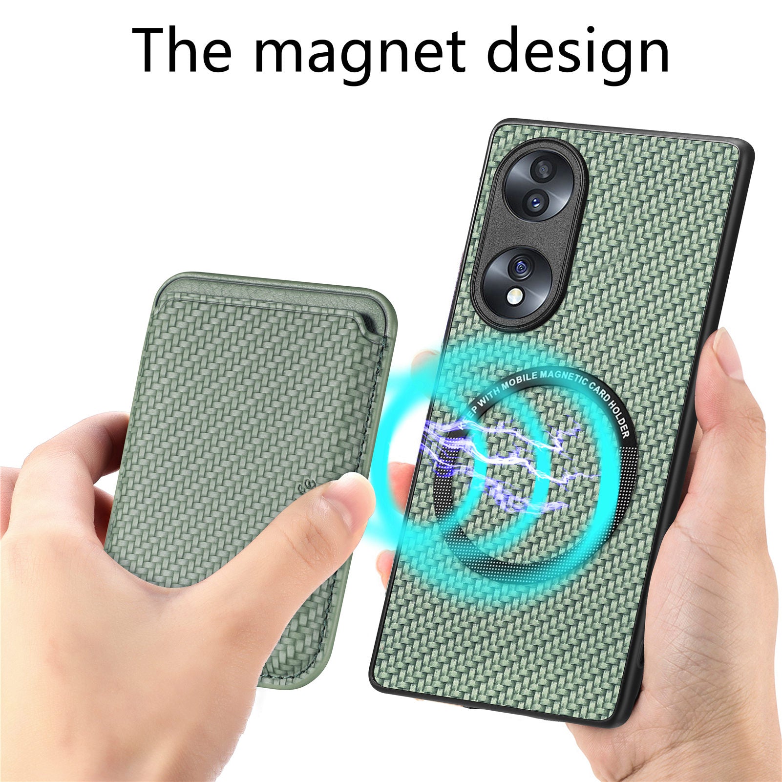 Anti-drop Phone Case For Honor 70 5G Detachable Magnetic Card Holder Carbon Fiber Texture Cell Phone Cover