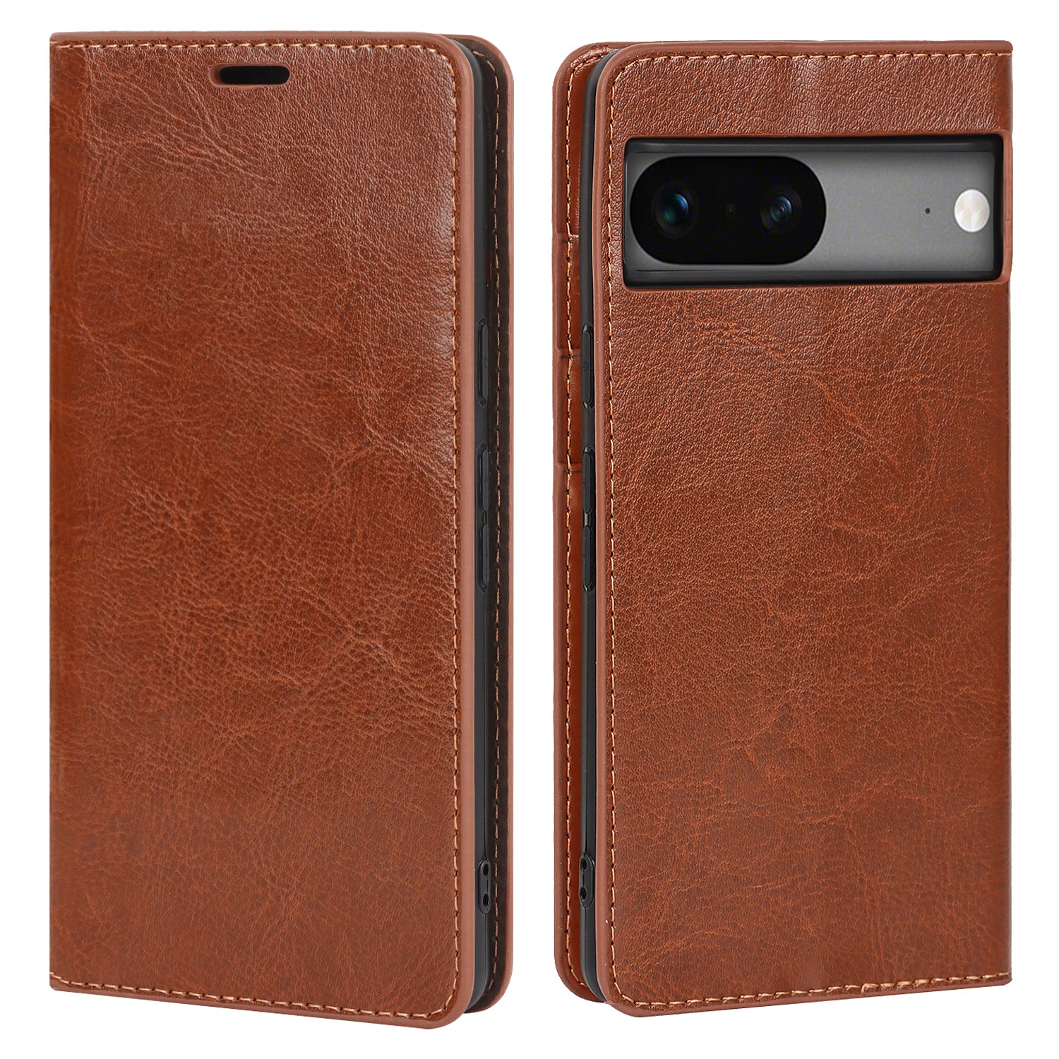 Genuine Leather Phone Cover For Google Pixel 7a Crazy Horse Texture Magnetic Anti-drop Phone Case with Stand Wallet