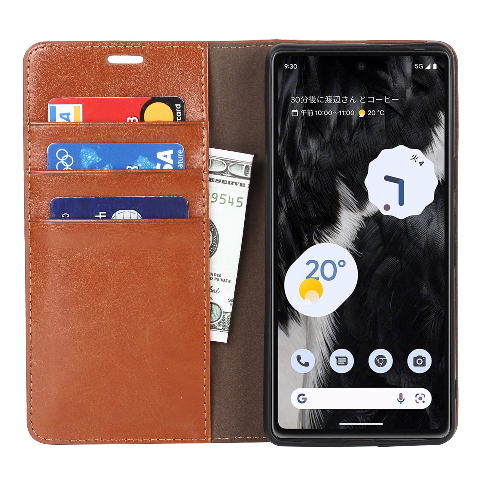 Genuine Leather Phone Cover For Google Pixel 7a Crazy Horse Texture Magnetic Anti-drop Phone Case with Stand Wallet
