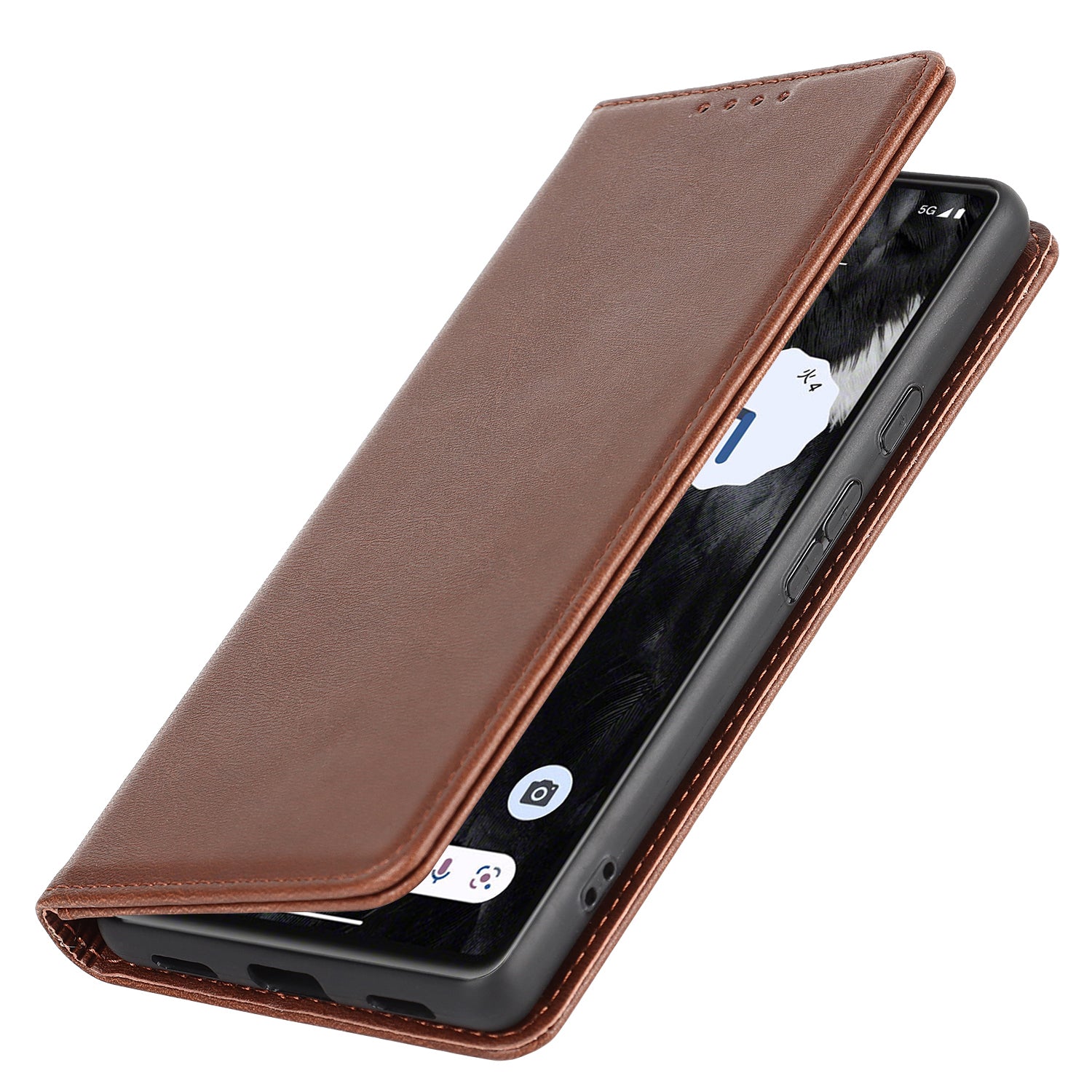 For Google Pixel 7a Anti-drop Phone Cover Calf Texture PU Leather Protective Phone Case with Stand Wallet