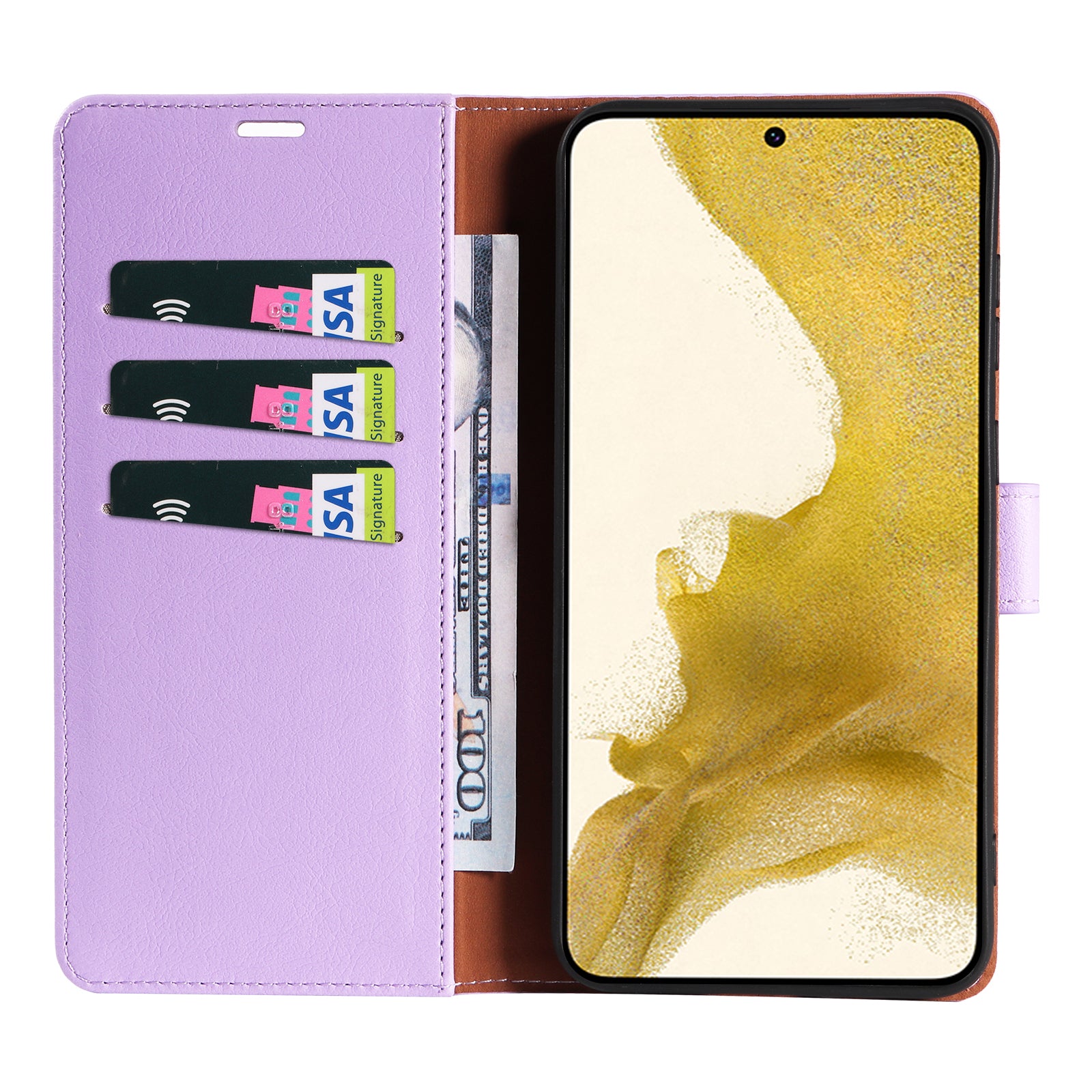 PU Leather Phone Case for Samsung Galaxy S22 5G RFID Blocking Full Protection Phone Cover with Stand Wallet