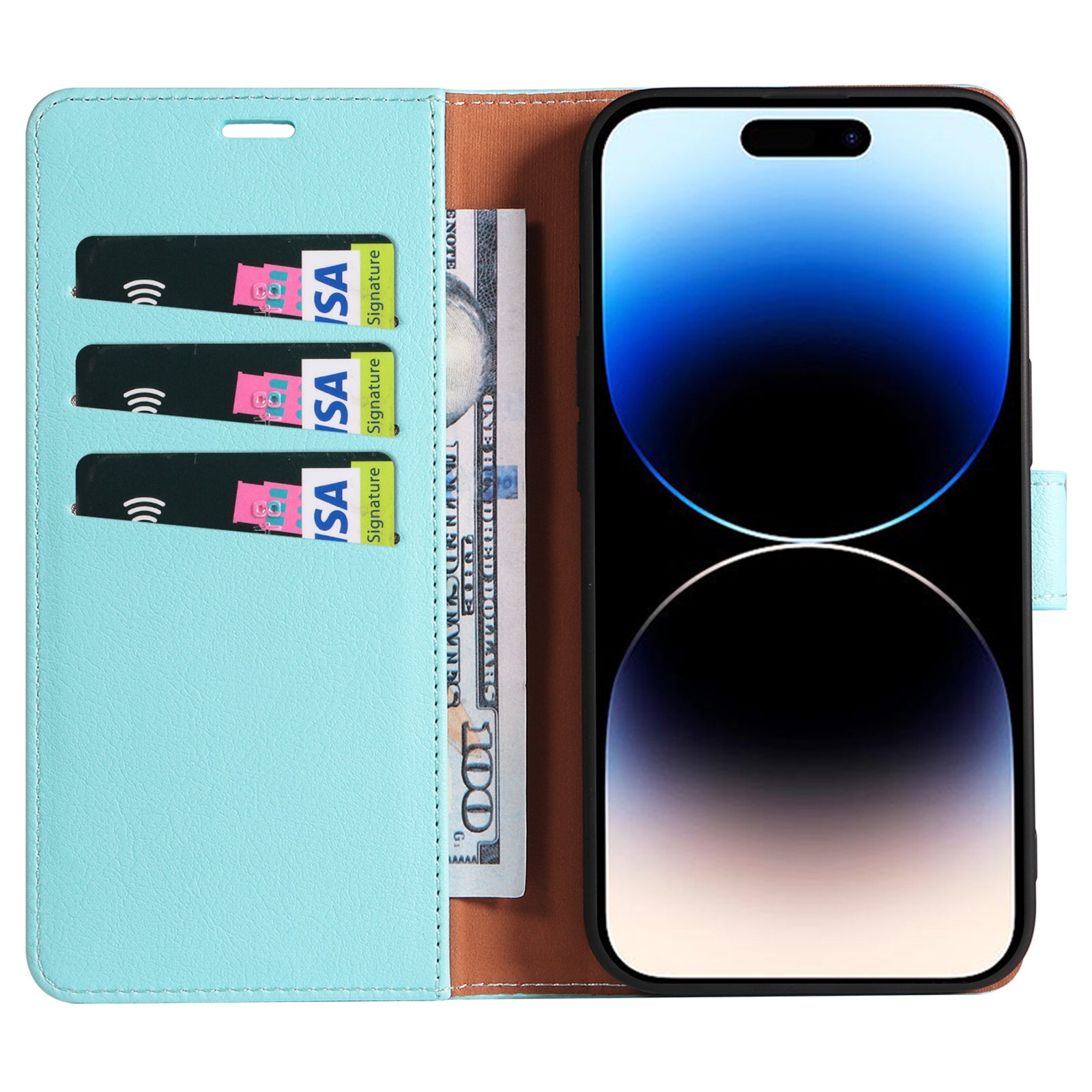 PU Leather Case for iPhone 14 Pro RFID Blocking Stand Wallet Shockproof Magnetic Closure Phone Cover