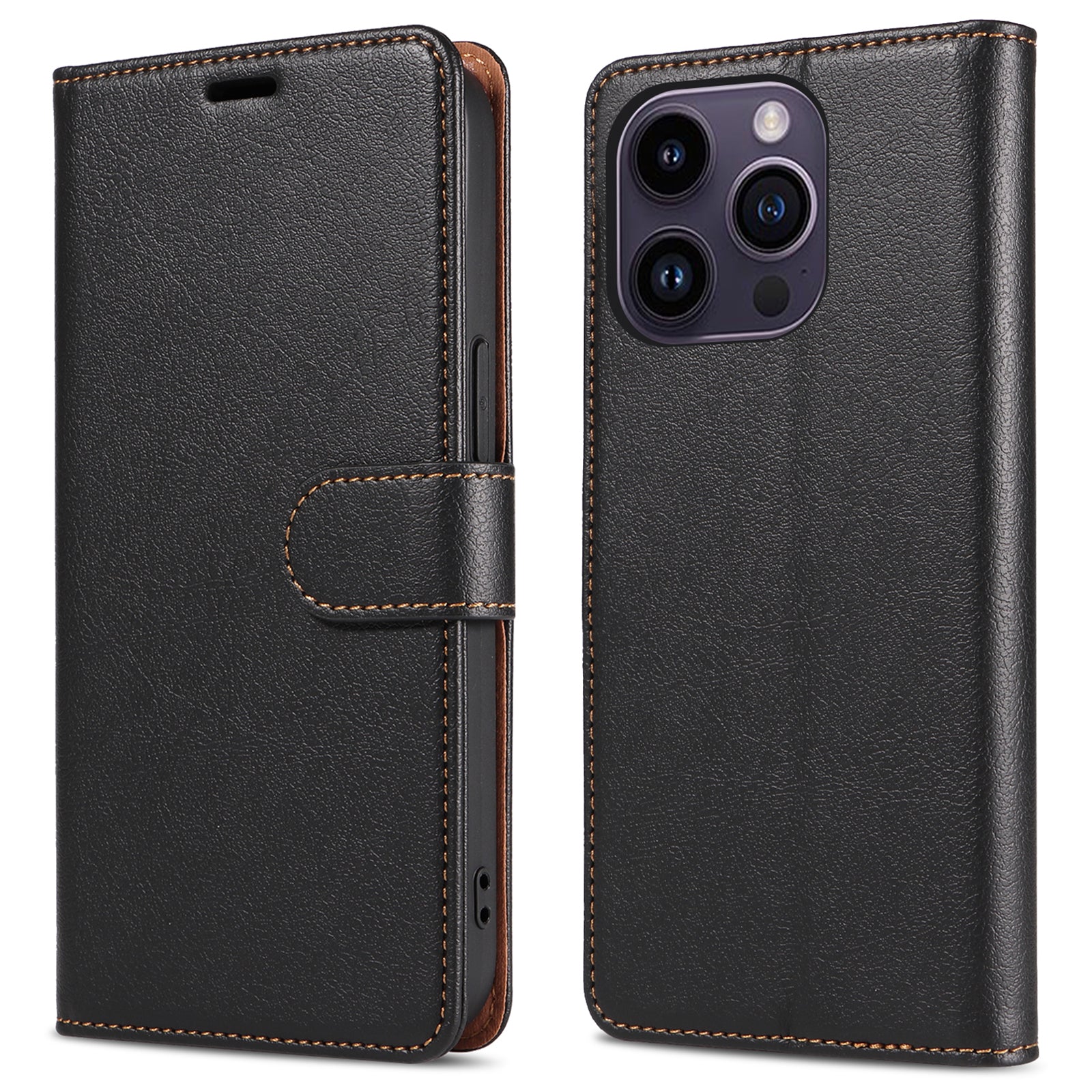 PU Leather Case for iPhone 14 Pro Max RFID Blocking Stand Wallet Drop Resistant Magnetic Closure Phone Cover