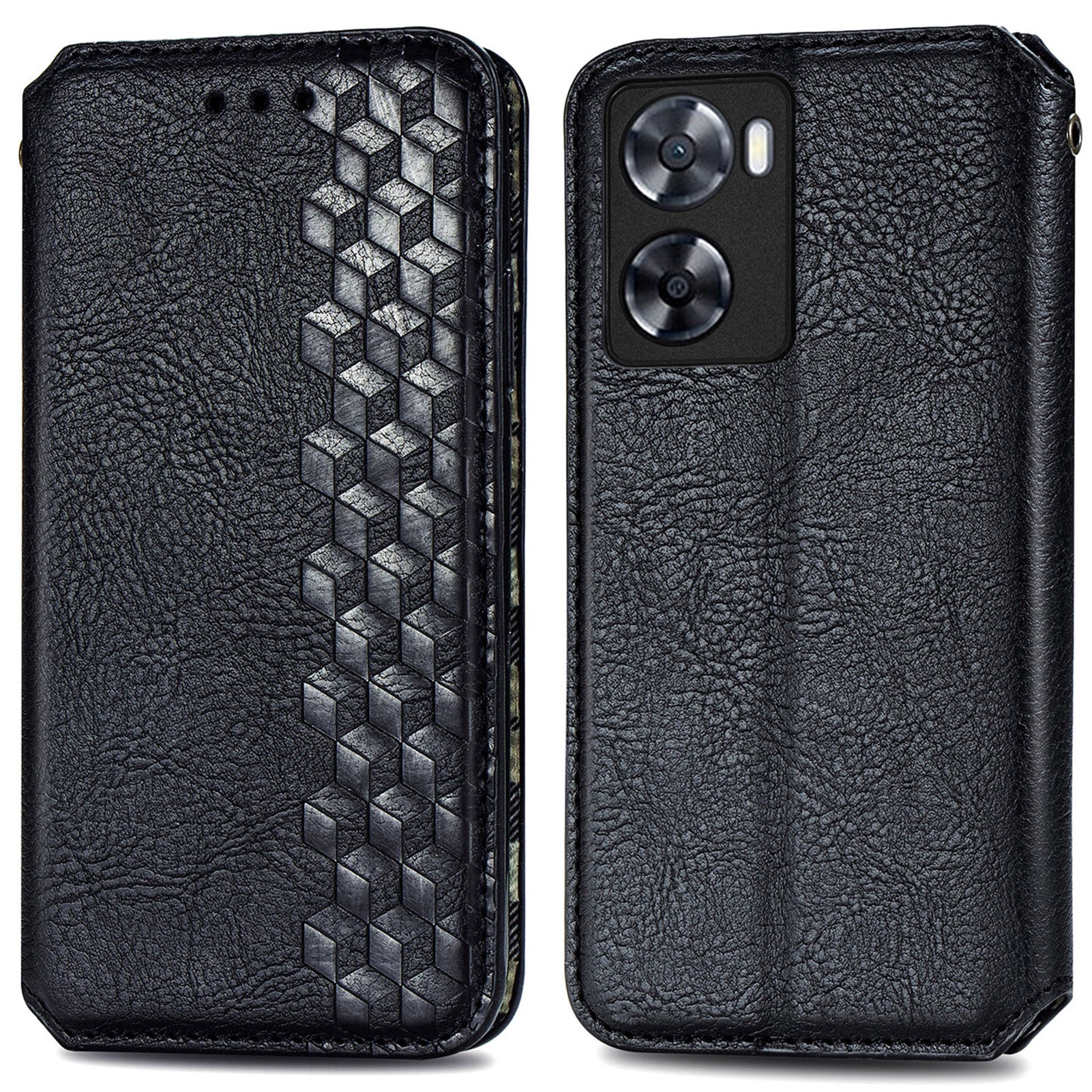 For Oppo A57 4G Imprinting Rhombus Magnetic Auto-Absorbed Flip Leather Phone Case Stand Wallet Anti-drop Cover