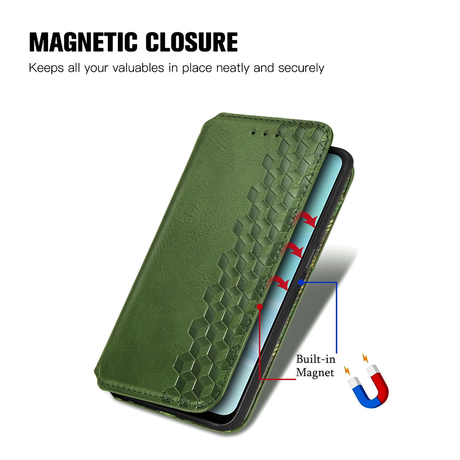 For Oppo A57 4G Imprinting Rhombus Magnetic Auto-Absorbed Flip Leather Phone Case Stand Wallet Anti-drop Cover