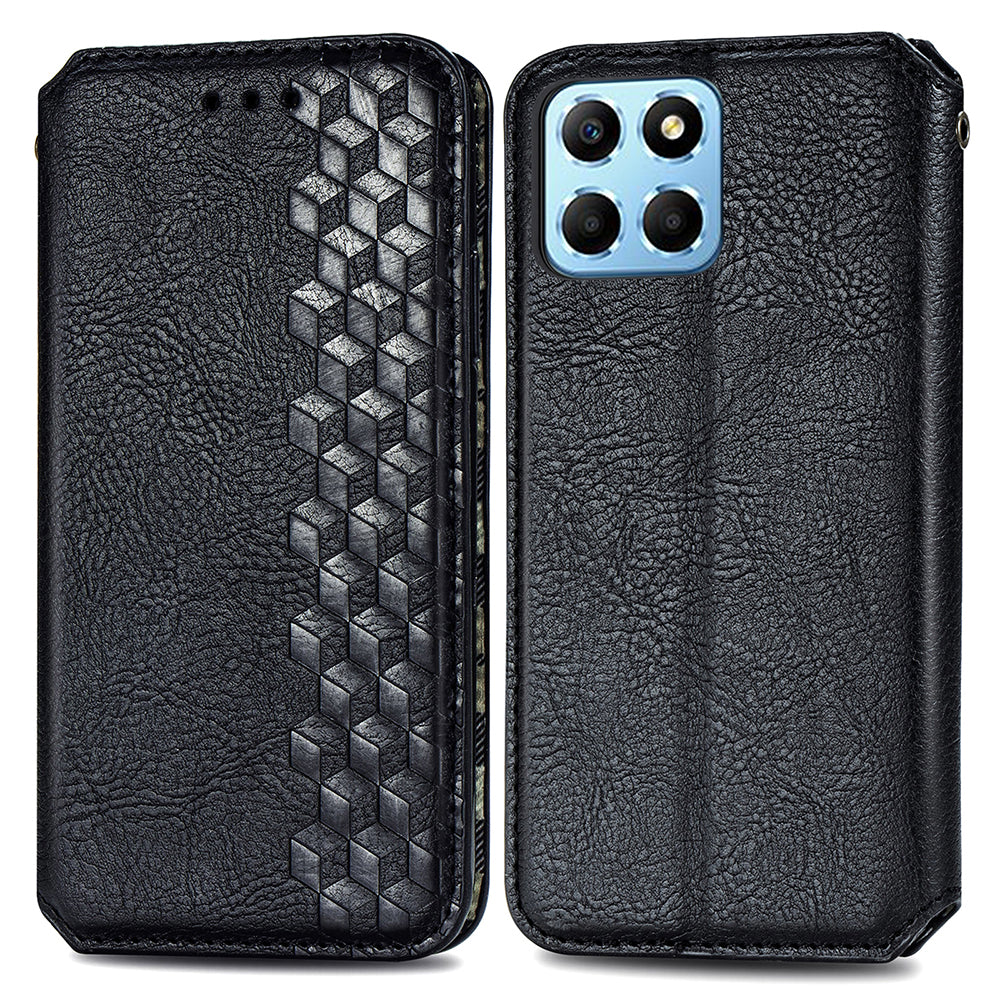 Anti-fald telefontaske til Honor X8 5G flip læder tegnebogscover stativ Imprinting Rhombus magnetisk telefoncover