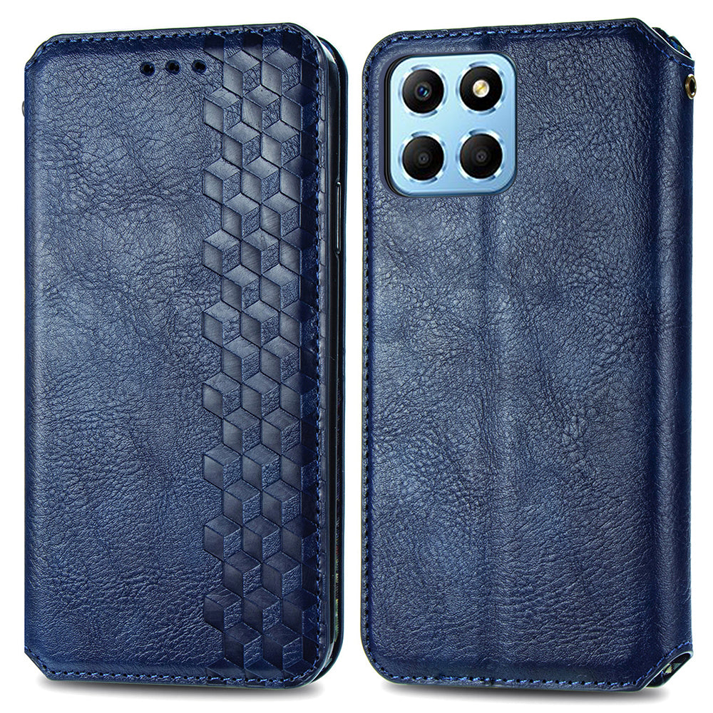 Anti-fald telefontaske til Honor X8 5G flip læder tegnebogscover stativ Imprinting Rhombus magnetisk telefoncover