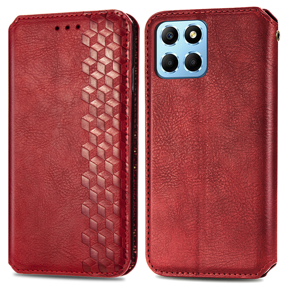 Anti-fald telefontaske til Honor X8 5G flip læder tegnebogscover stativ Imprinting Rhombus magnetisk telefoncover