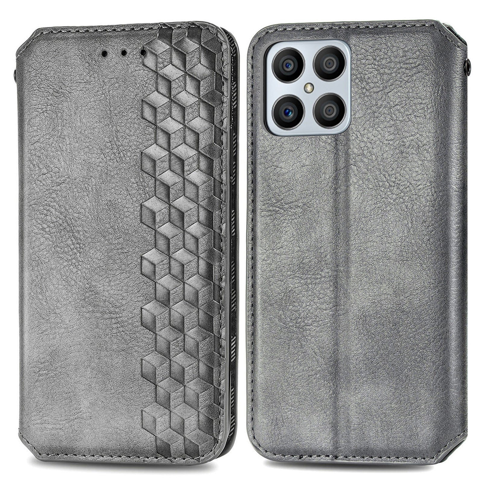 For Honor X8 4G Drop-proof Phone Case Imprinting Rhombus Magnetic Phone Flip Leather Cover Wallet Stand