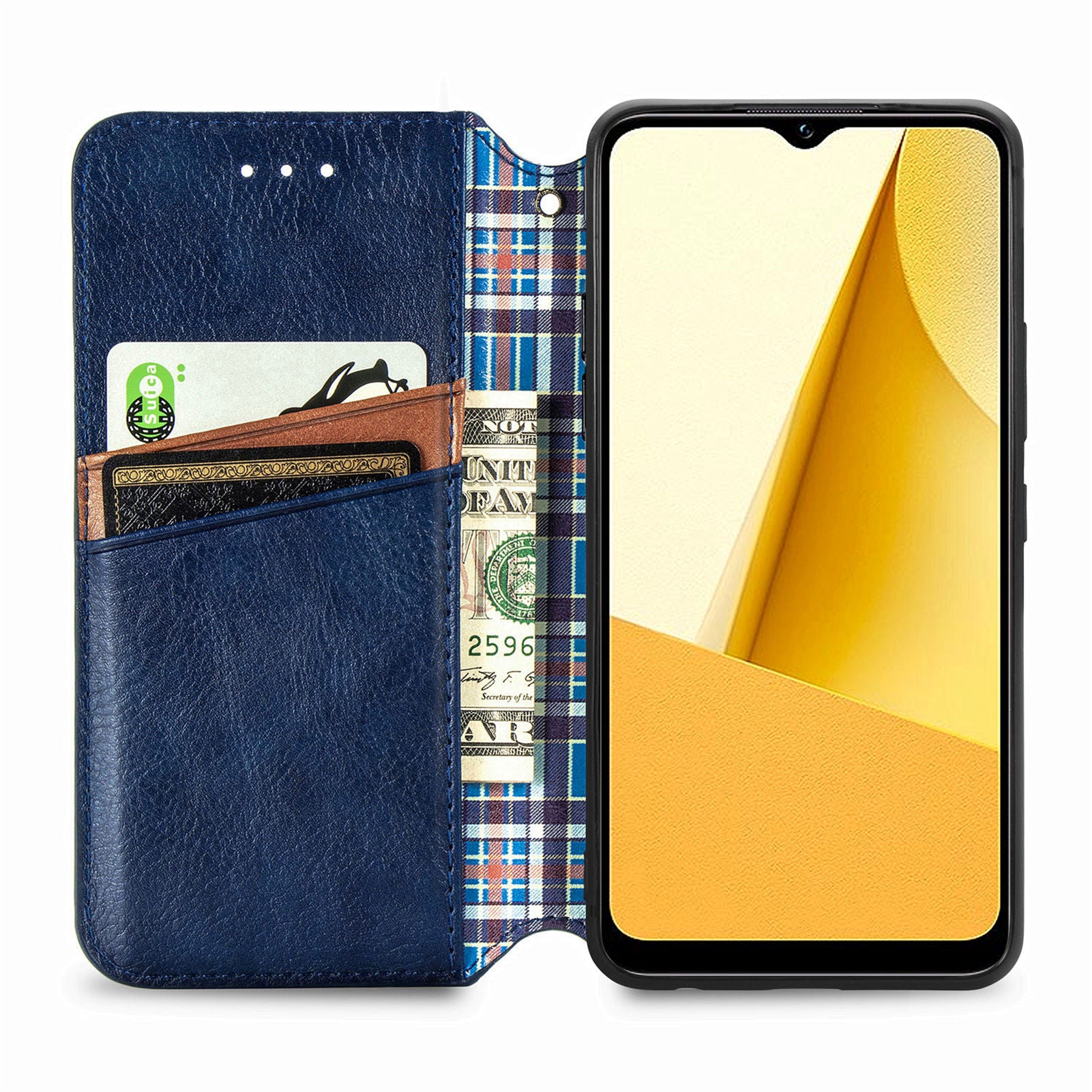 PU Leather Phone Case For vivo Y16 4G Wallet Stand Imprinting Rhombus Magnetic Anti-shock Phone Cover