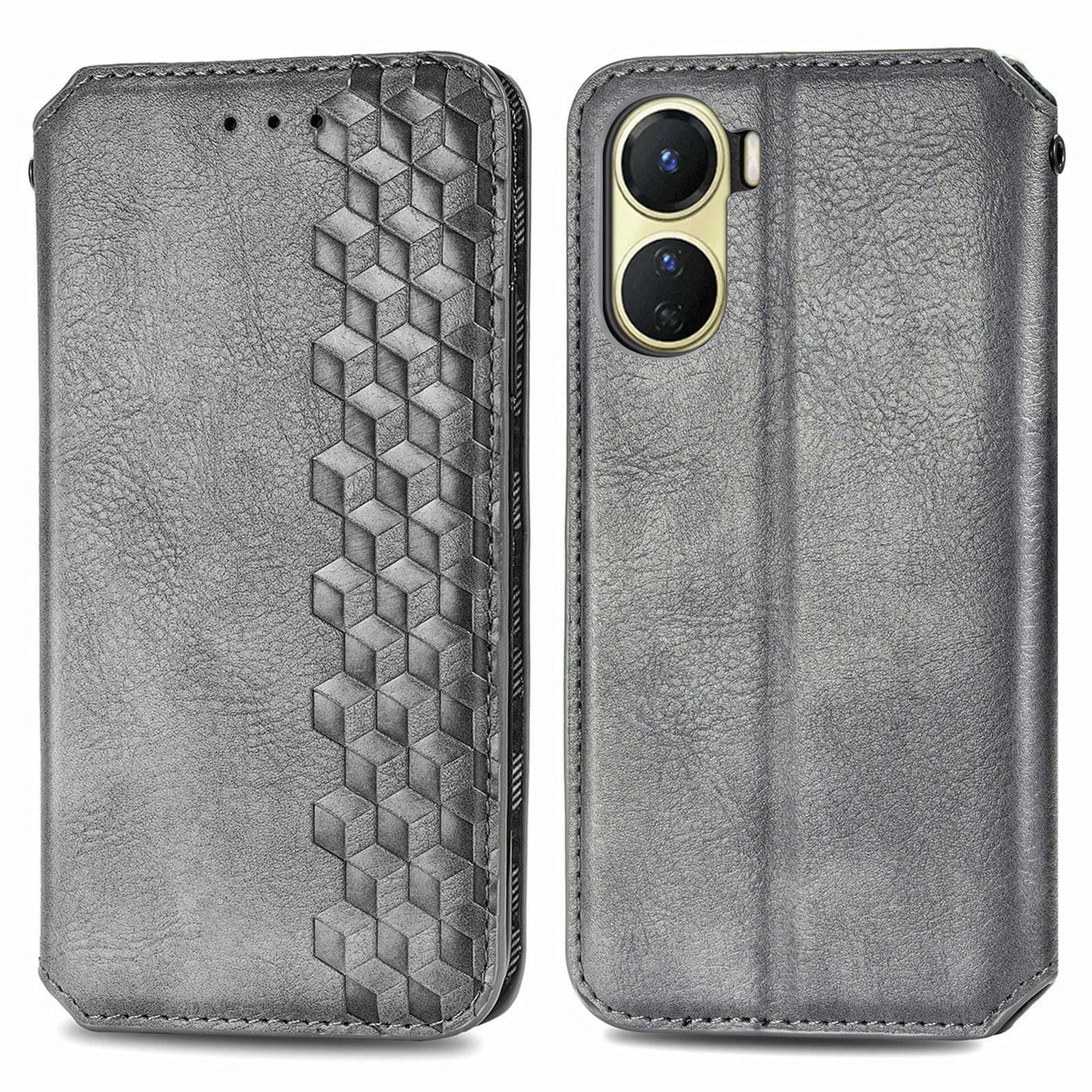 PU Leather Phone Case For vivo Y16 4G Wallet Stand Imprinting Rhombus Magnetic Anti-shock Phone Cover