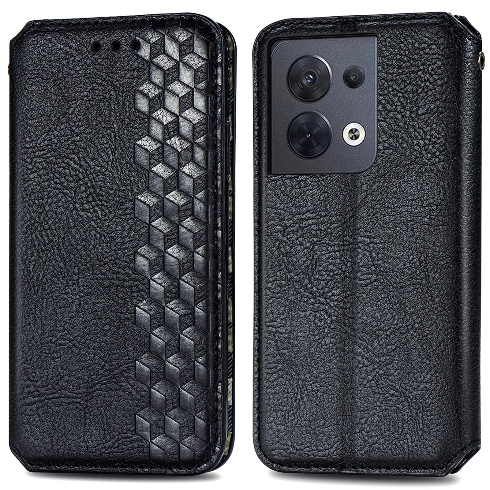 For Oppo Reno8 5G (Global Version) Imprinting Rhombus Flip Leather Phone Protective Case Stand Wallet Magnetic Auto-Absorbed Cover
