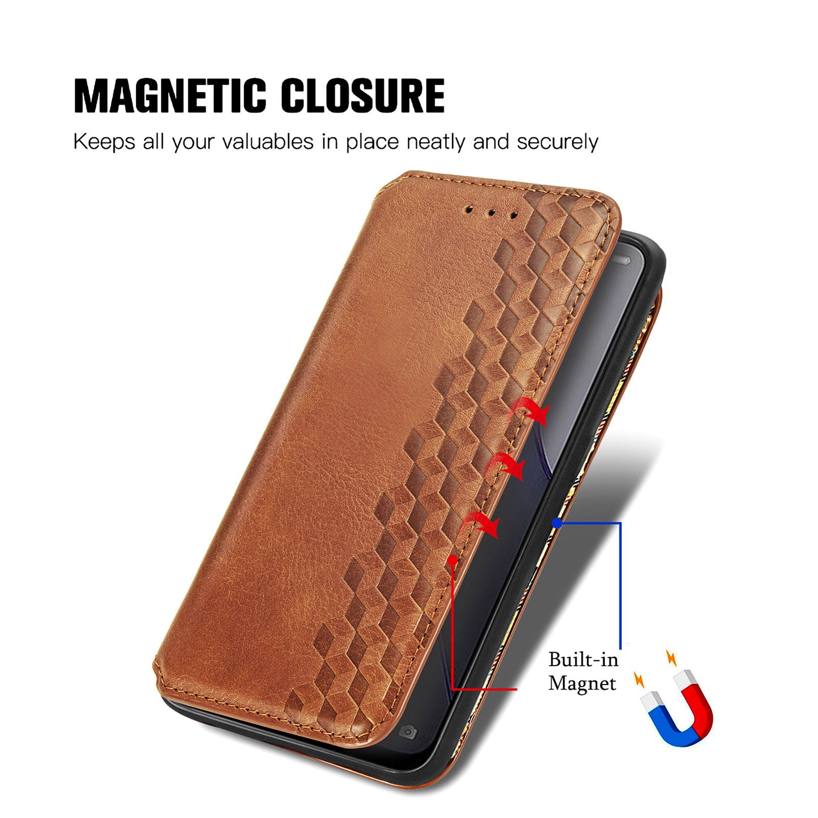 For Oppo Reno8 5G (Global Version) Imprinting Rhombus Flip Leather Phone Protective Case Stand Wallet Magnetic Auto-Absorbed Cover