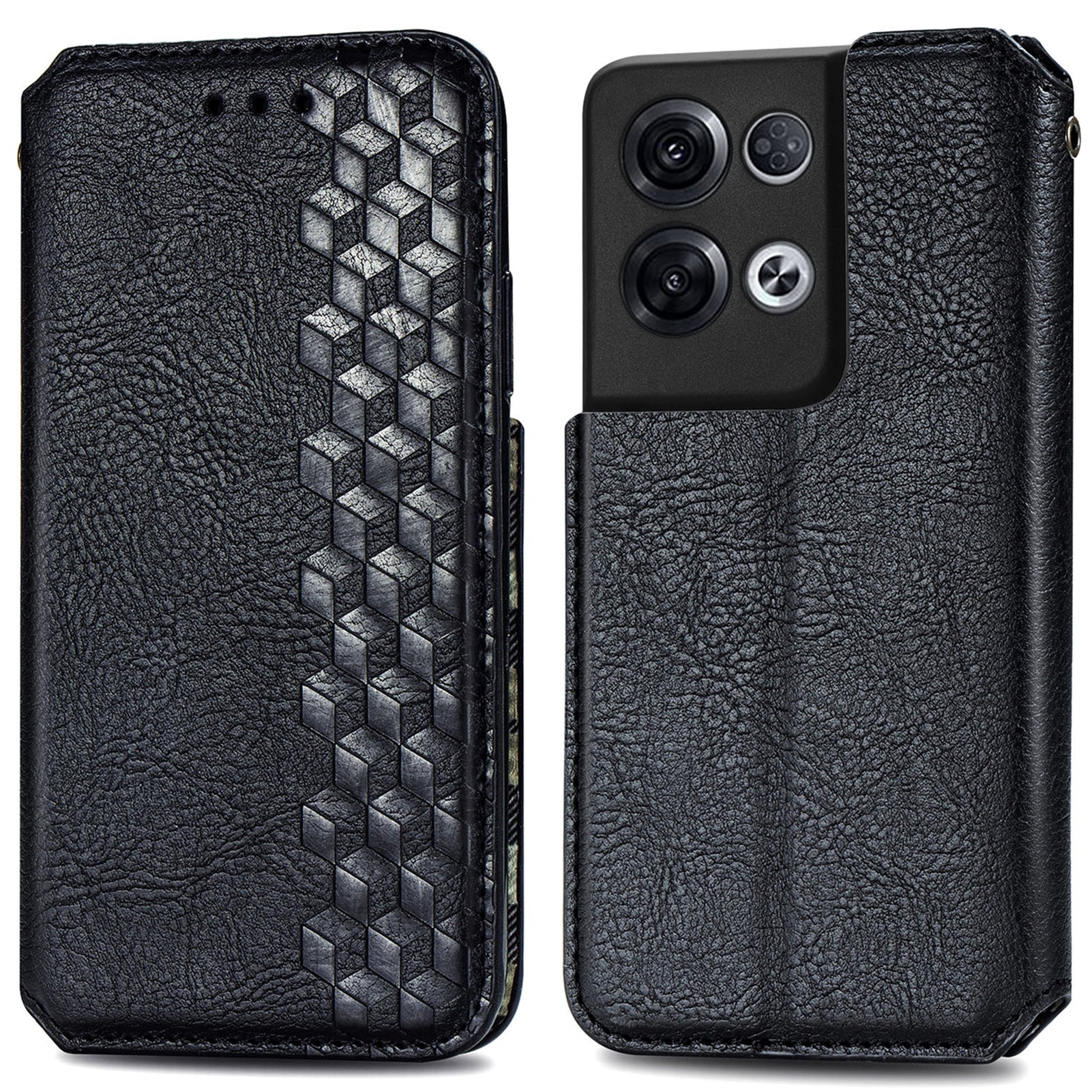For Oppo Reno8 Pro 5G (Global Version) Imprinting Rhombus Magnetic Auto-Absorbed Flip Leather Phone Protective Case Stand Wallet Anti-collision Cover