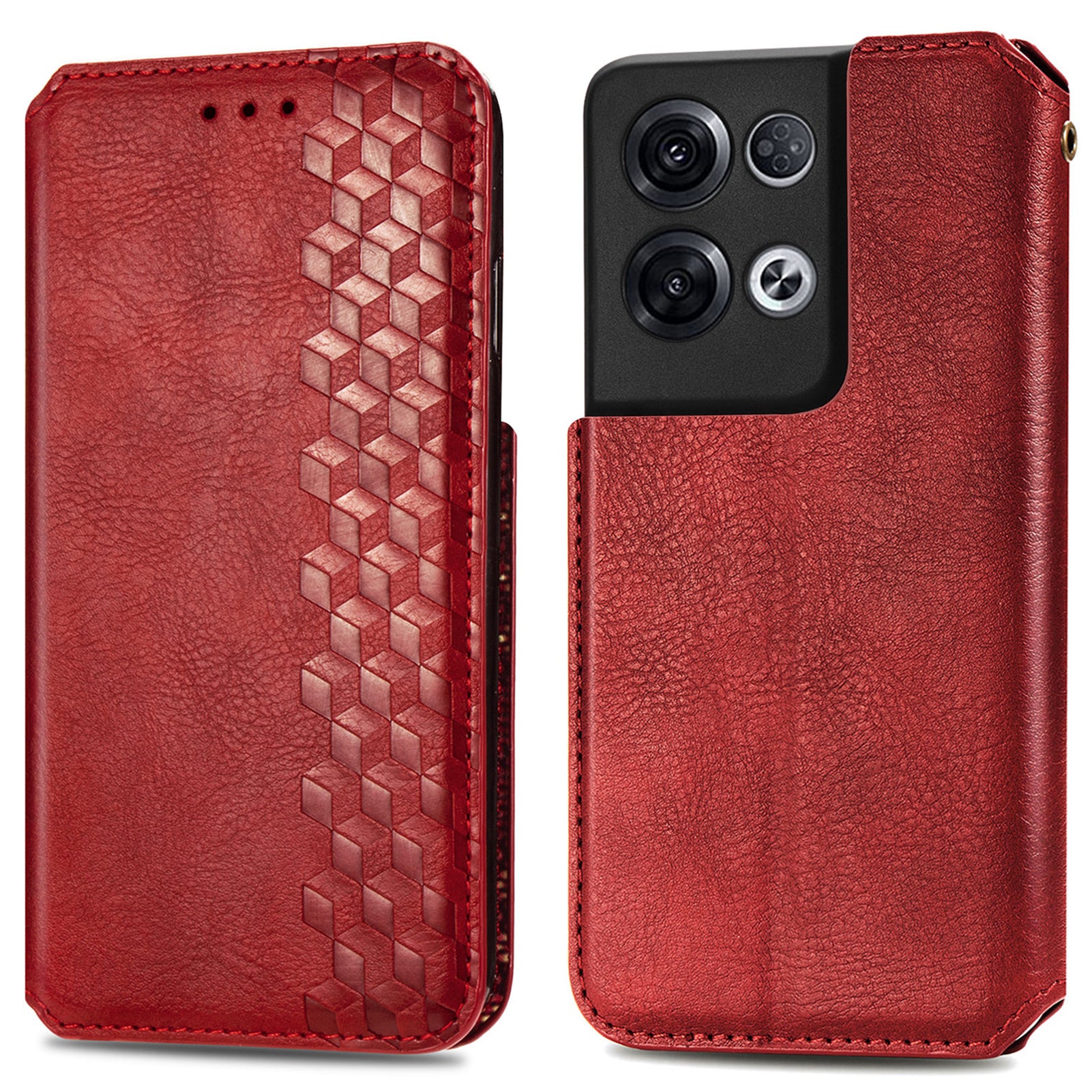For Oppo Reno8 Pro 5G (Global Version) Imprinting Rhombus Magnetic Auto-Absorbed Flip Leather Phone Protective Case Stand Wallet Anti-collision Cover