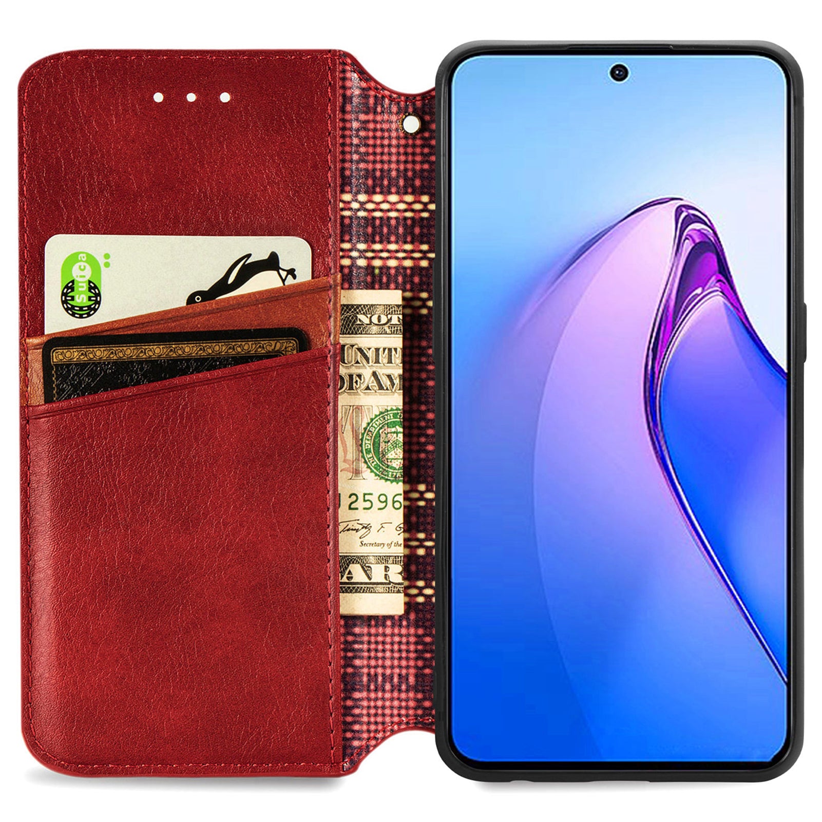 For Oppo Reno8 Pro 5G (Global Version) Imprinting Rhombus Magnetic Auto-Absorbed Flip Leather Phone Protective Case Stand Wallet Anti-collision Cover