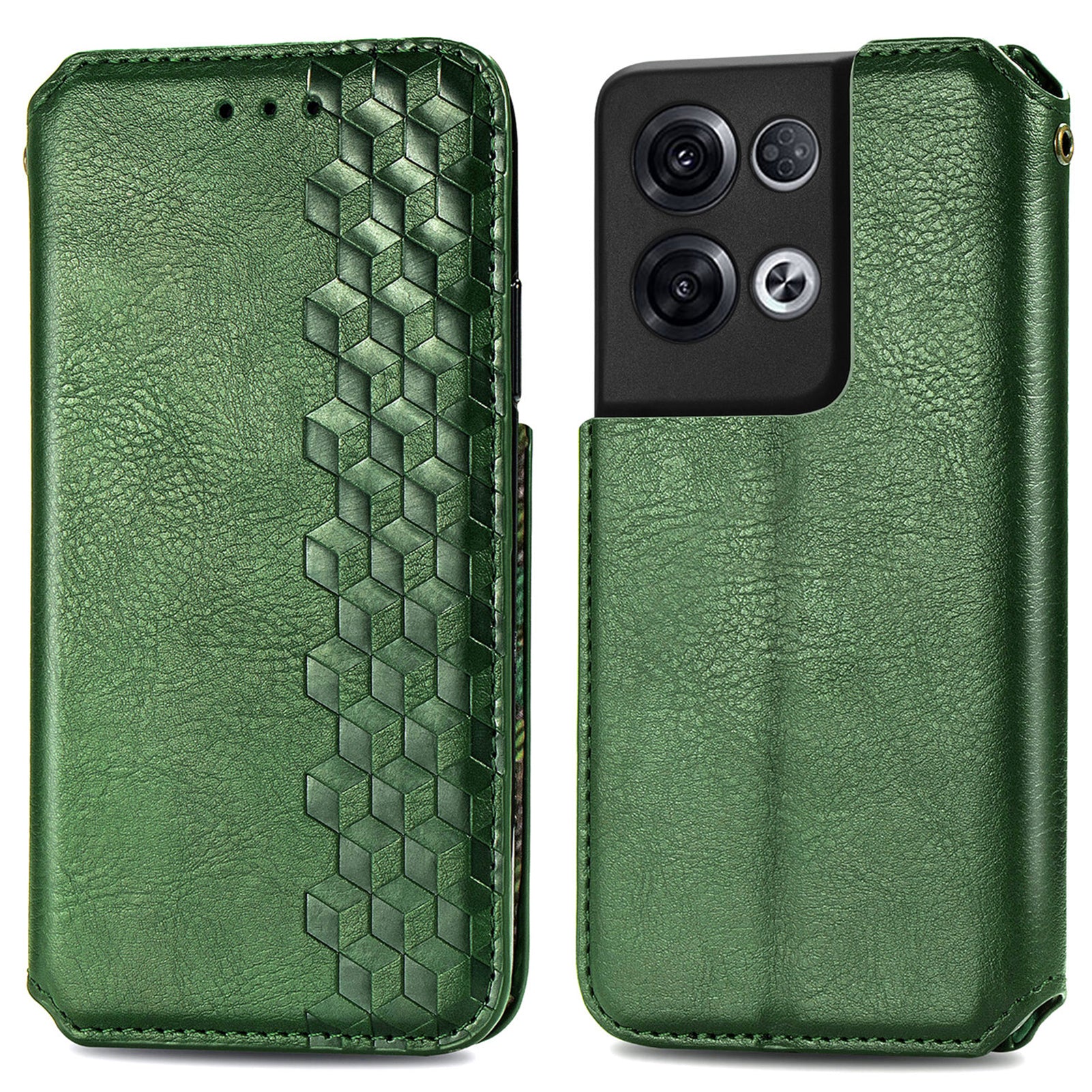 For Oppo Reno8 Pro 5G (Global Version) Imprinting Rhombus Magnetic Auto-Absorbed Flip Leather Phone Protective Case Stand Wallet Anti-collision Cover