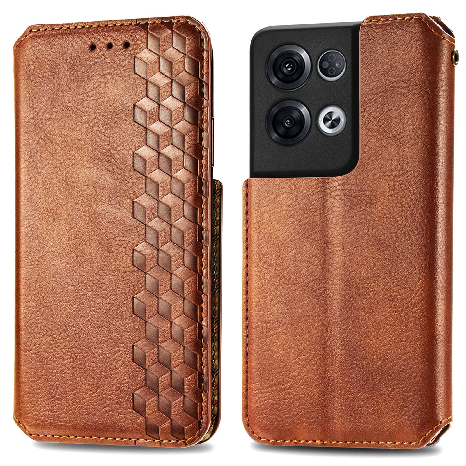 For Oppo Reno8 Pro 5G (Global Version) Imprinting Rhombus Magnetic Auto-Absorbed Flip Leather Phone Protective Case Stand Wallet Anti-collision Cover