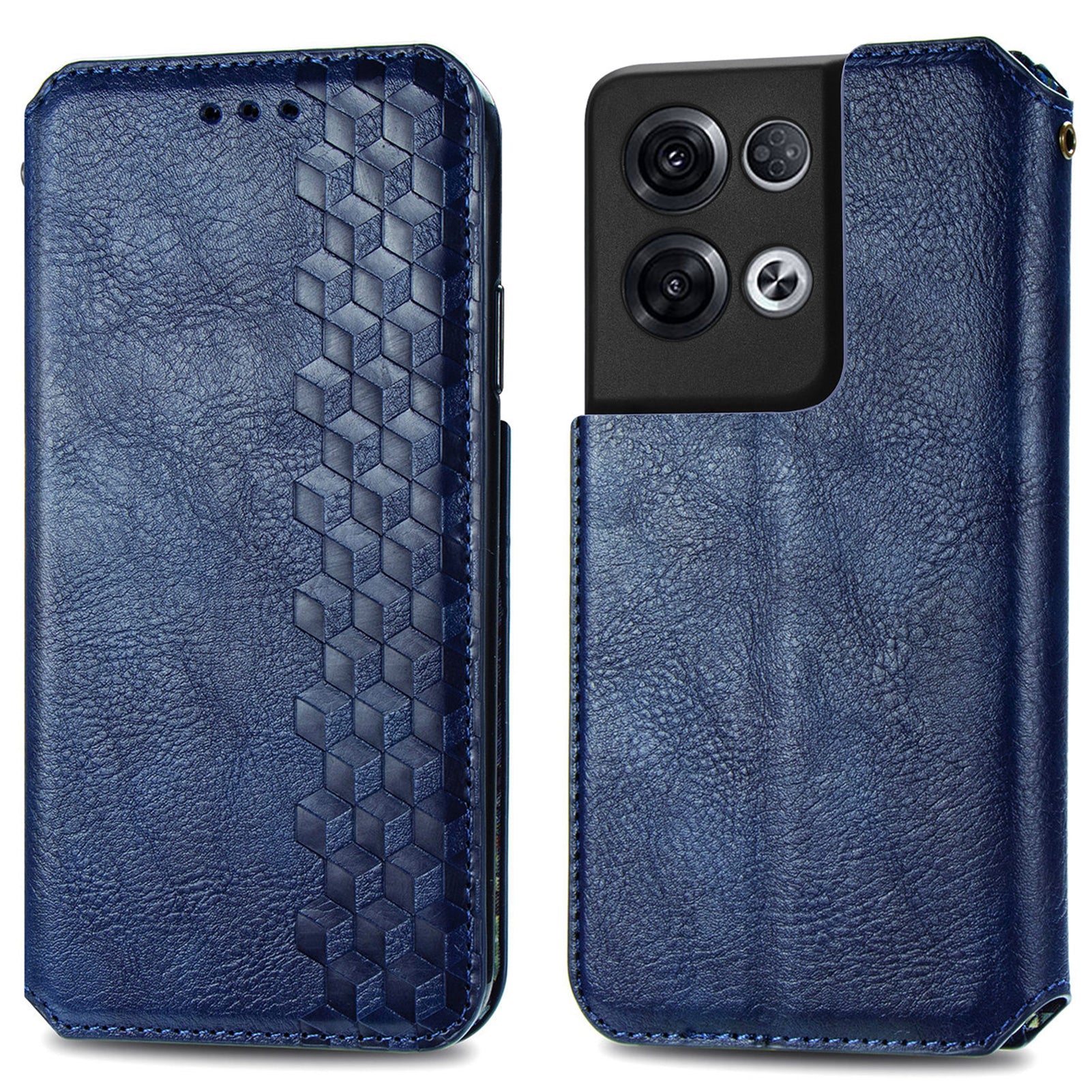 For Oppo Reno8 Pro 5G (Global Version) Imprinting Rhombus Magnetic Auto-Absorbed Flip Leather Phone Protective Case Stand Wallet Anti-collision Cover