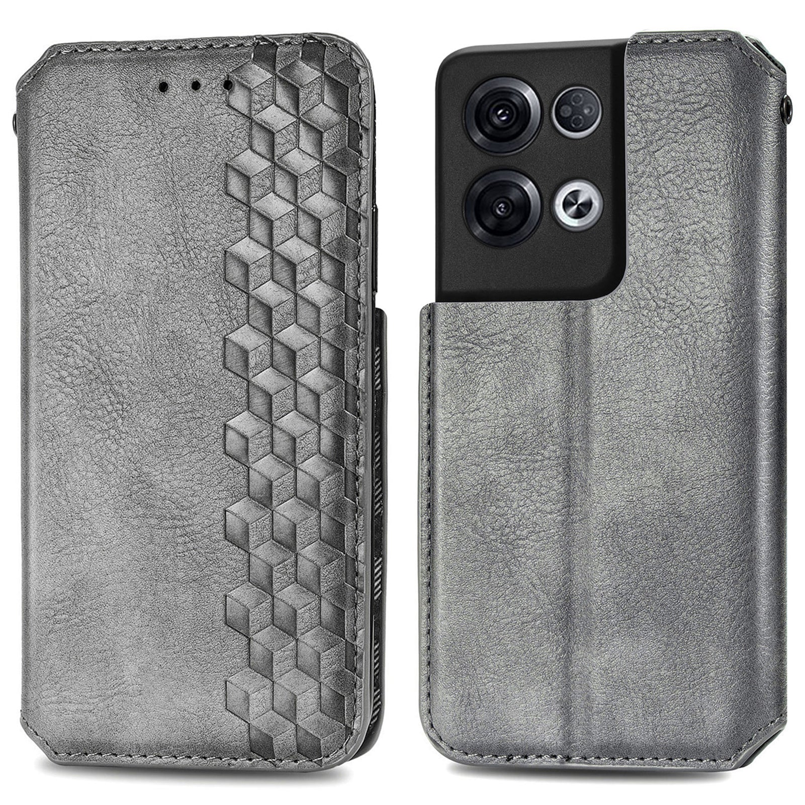 For Oppo Reno8 Pro 5G (Global Version) Imprinting Rhombus Magnetic Auto-Absorbed Flip Leather Phone Protective Case Stand Wallet Anti-collision Cover