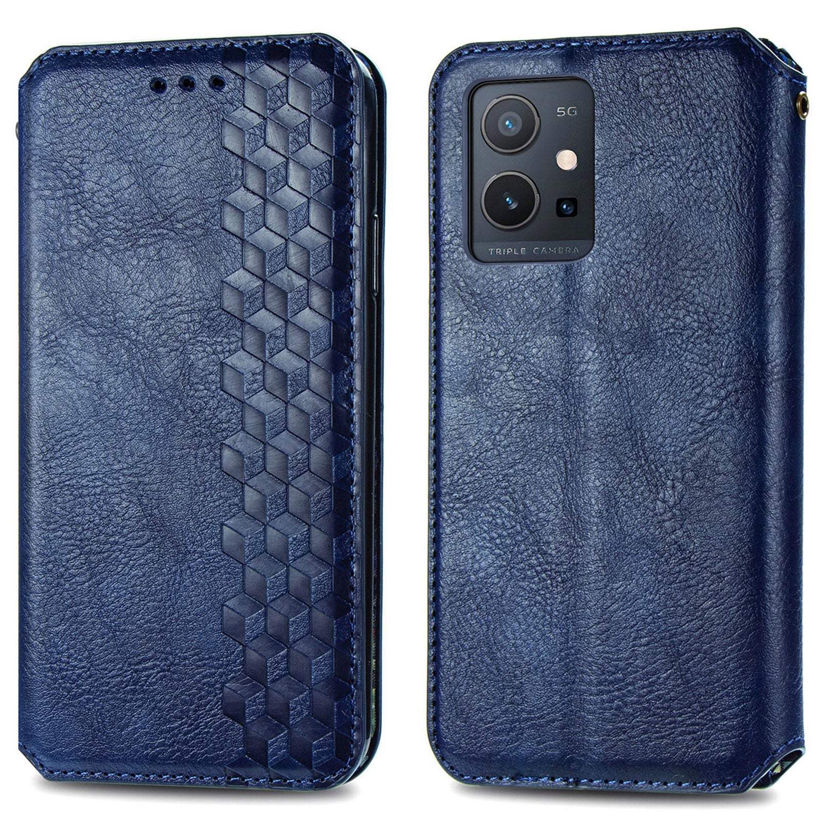 For vivo Y55s (2023) 5G Y55 5G Imprinting Rhombus Magnetic Auto-Absorbed Flip Leather Phone Protective Case Stand Wallet Cover
