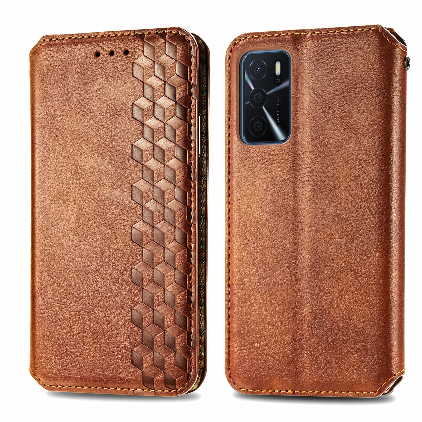 For Oppo A16s A16 A54s Full Protection Cell Phone Cover Flip Leather Wallet Stand Imprinting Rhombus Magnetic Phone Case