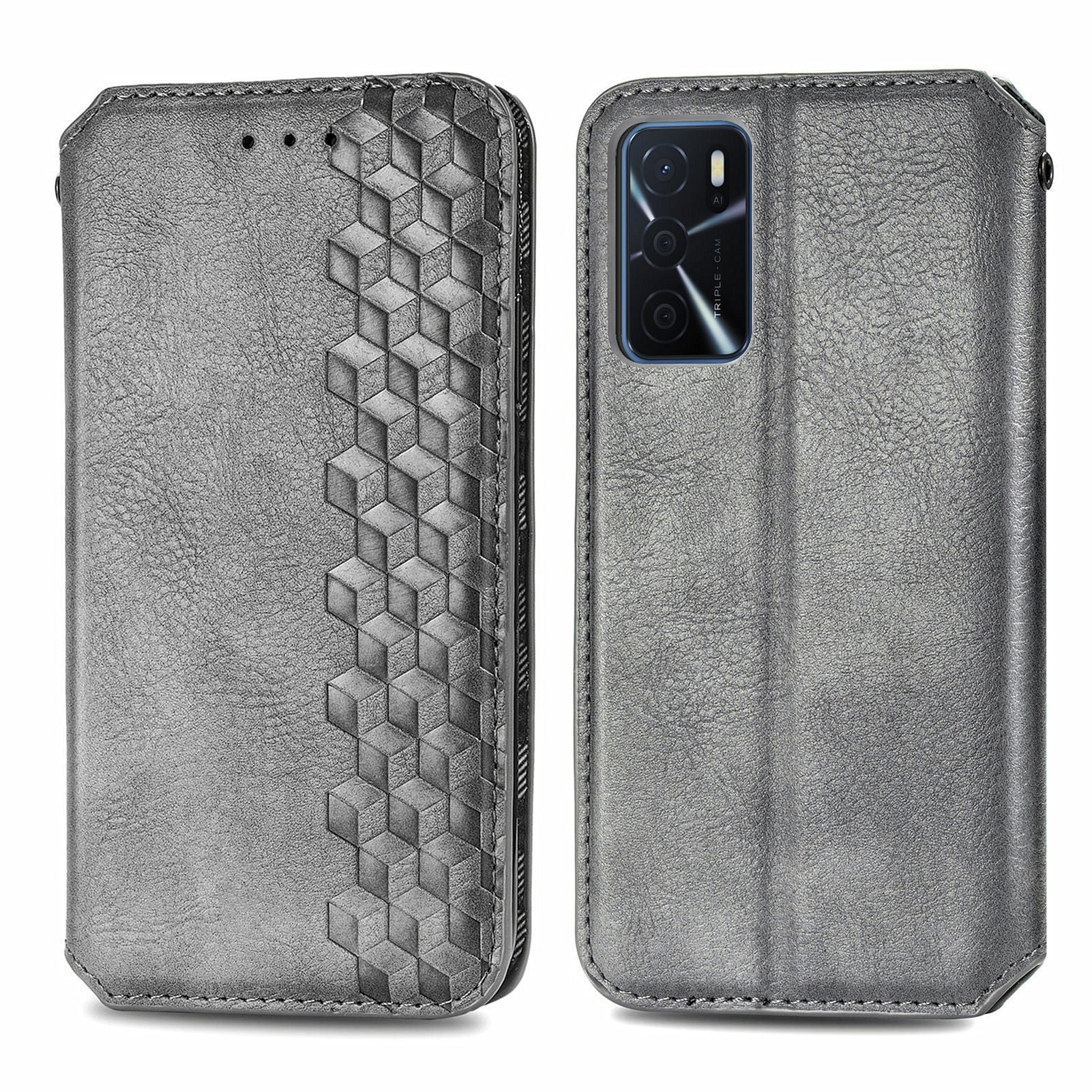 For Oppo A16s A16 A54s Full Protection Cell Phone Cover Flip Leather Wallet Stand Imprinting Rhombus Magnetic Phone Case