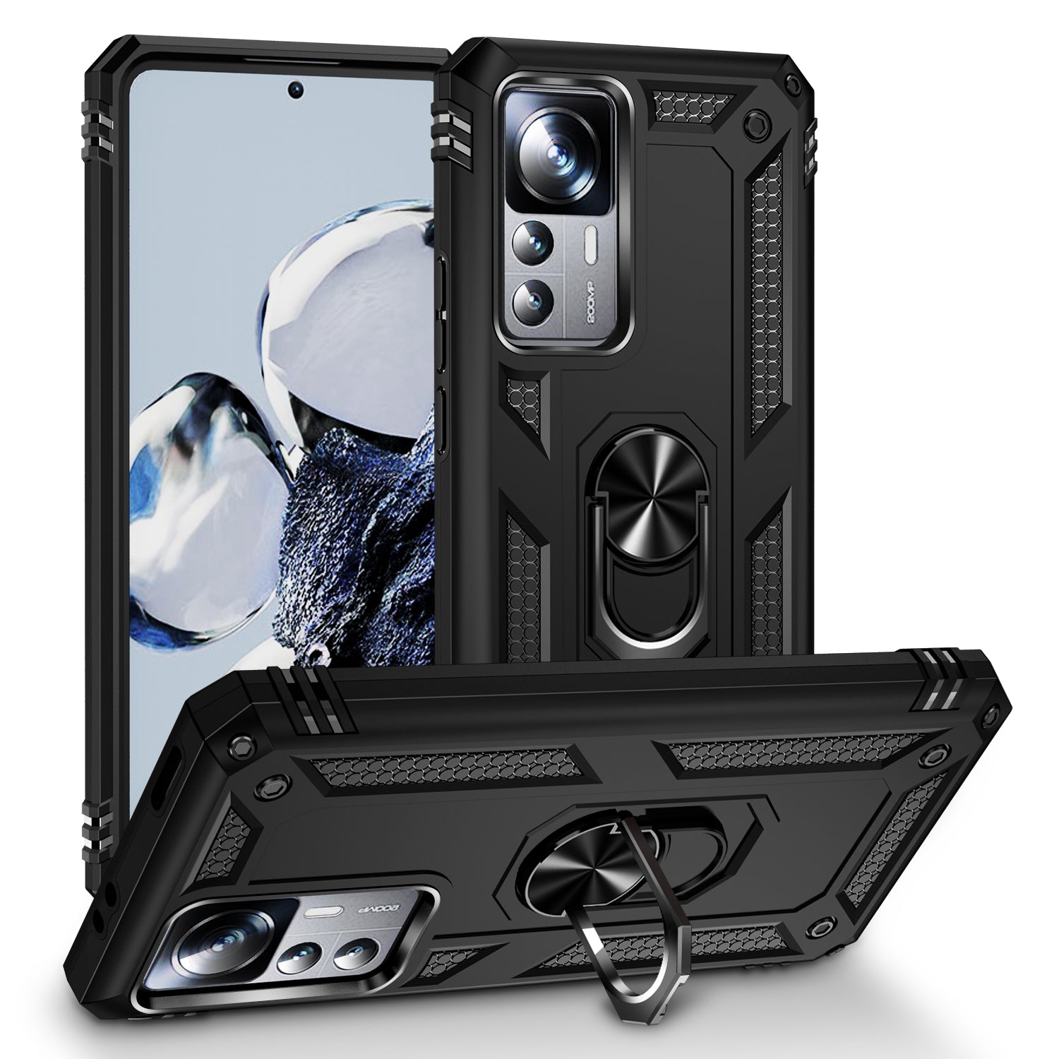 Anti-drop Phone Case for Xiaomi 12T 5G 12T Pro 5G Redmi K50 Ultra 5G PC TPU Phone Cover with Ring Kickstand