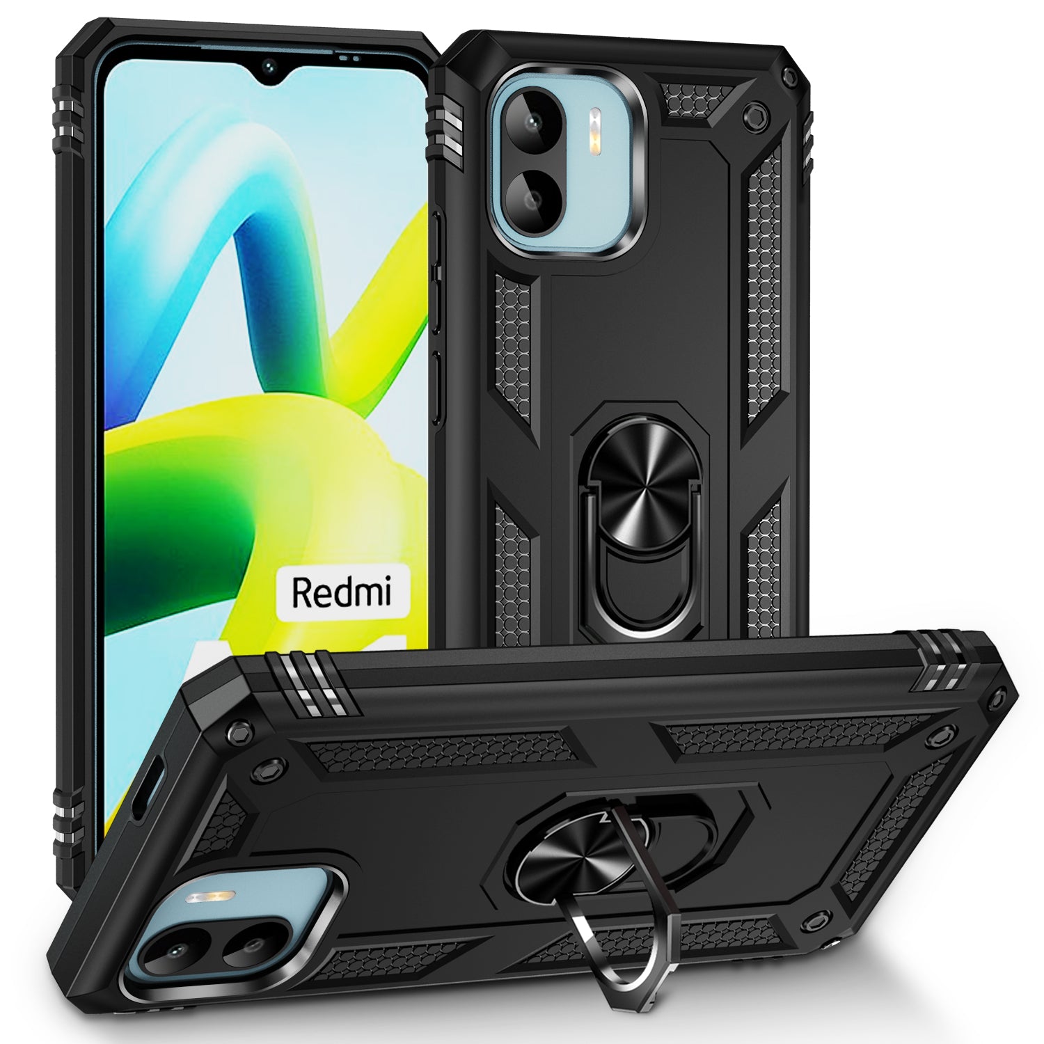 Phone Case for Xiaomi Redmi A1 4G A2 4G Military Grade Anti-drop PC TPU Protective Cover with Ring Kickstand