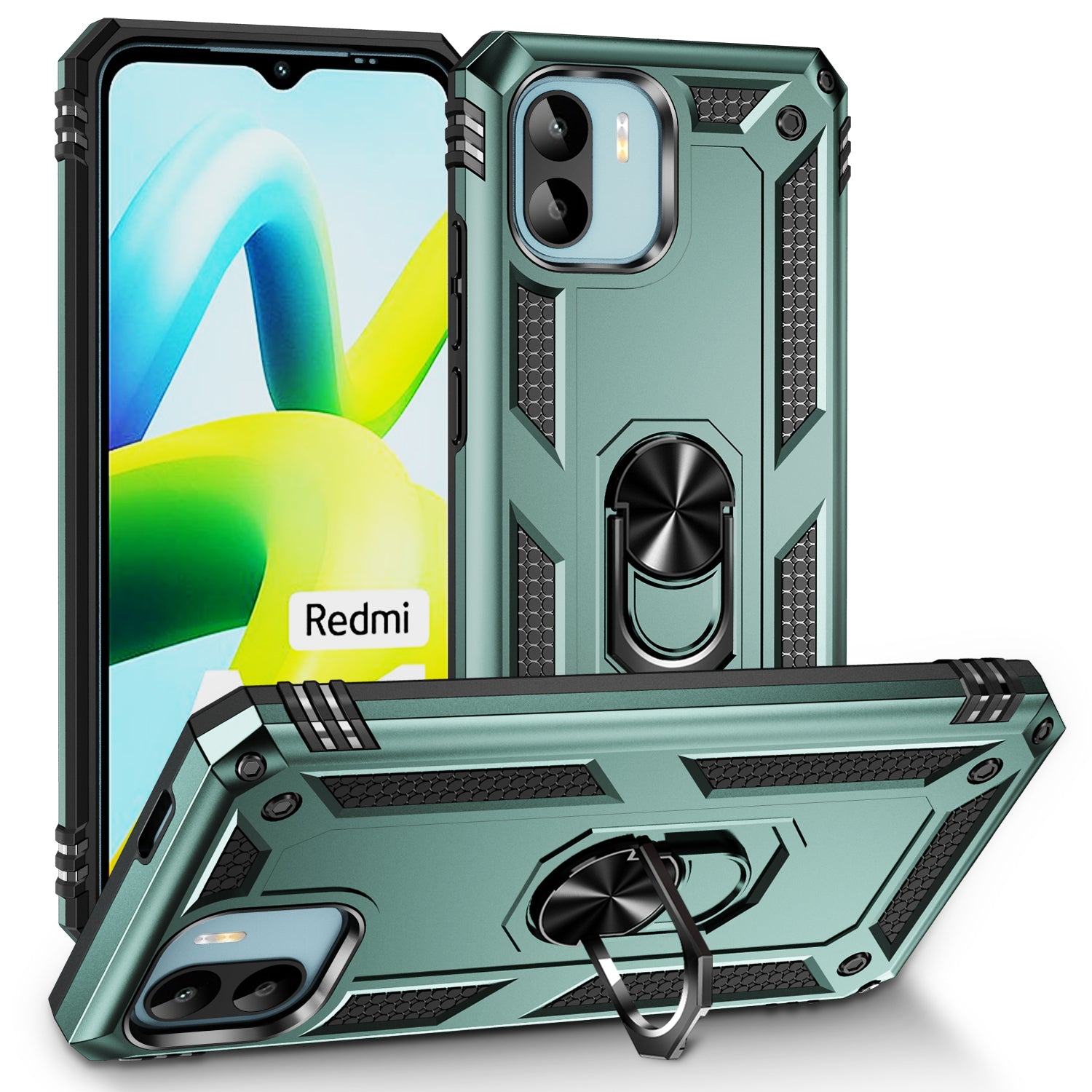 Phone Case for Xiaomi Redmi A1 4G A2 4G Military Grade Anti-drop PC TPU Protective Cover with Ring Kickstand