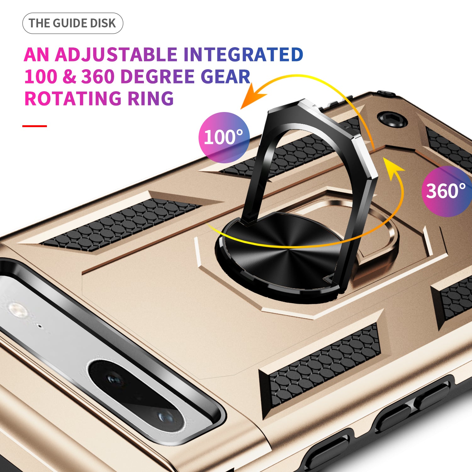 Back Protector Phone Case for Google Pixel 7a Military Grade Anti-drop PC TPU Protective Cover with Ring Kickstand