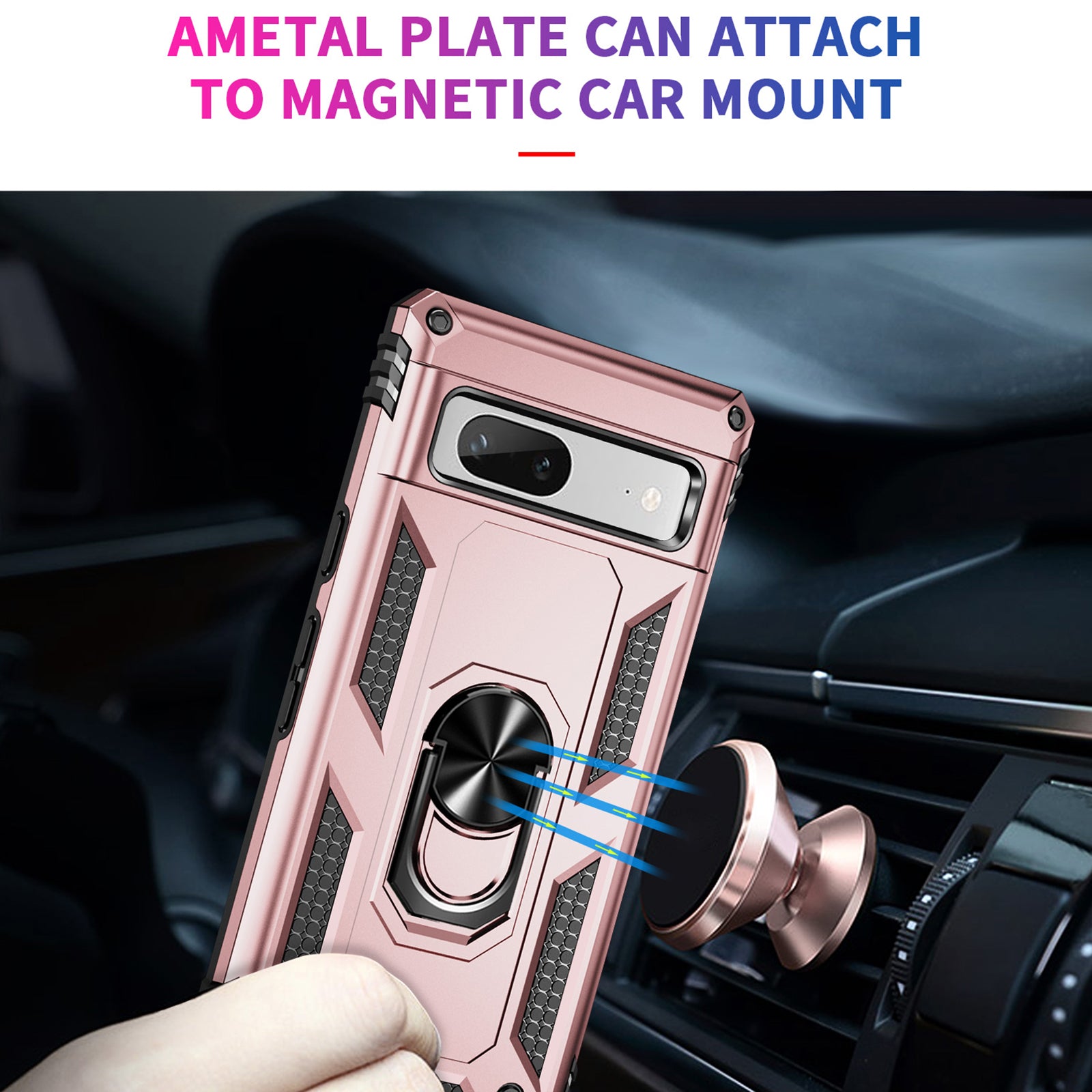 Back Protector Phone Case for Google Pixel 7a Military Grade Anti-drop PC TPU Protective Cover with Ring Kickstand