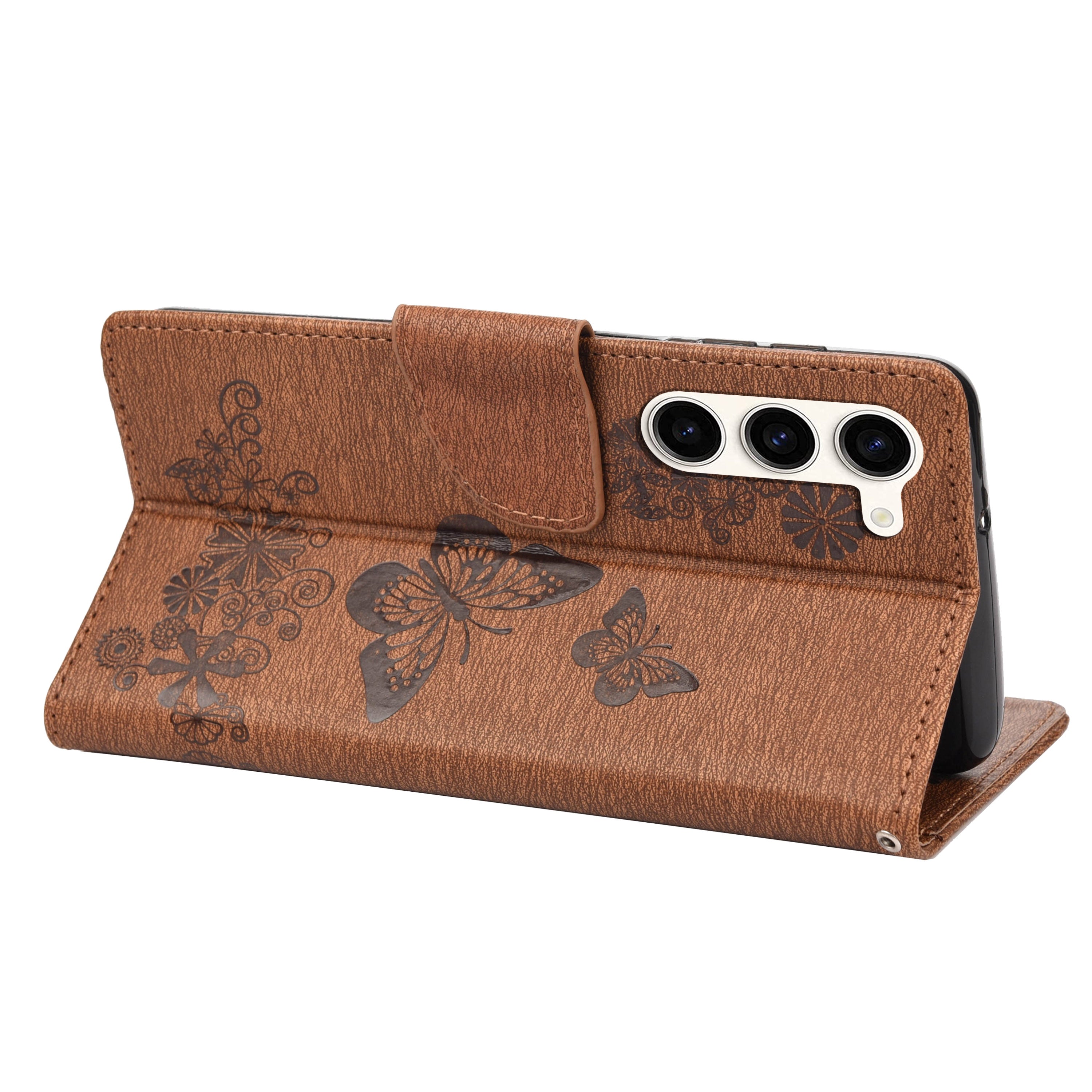 Shockproof Mobile Phone Case for Samsung Galaxy S23 Butterflies Flower Imprinting PU Leather Phone Cover with Wallet Stand