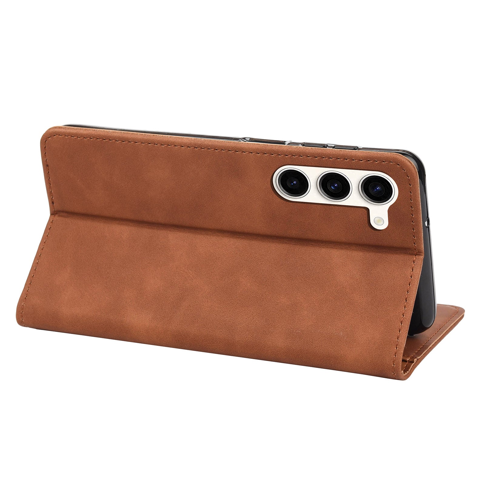 For Samsung Galaxy S23 Drop-proof Phone Case Skin-friendly PU Leather Magnetic Color Splicing Stand Flip Wallet Cover