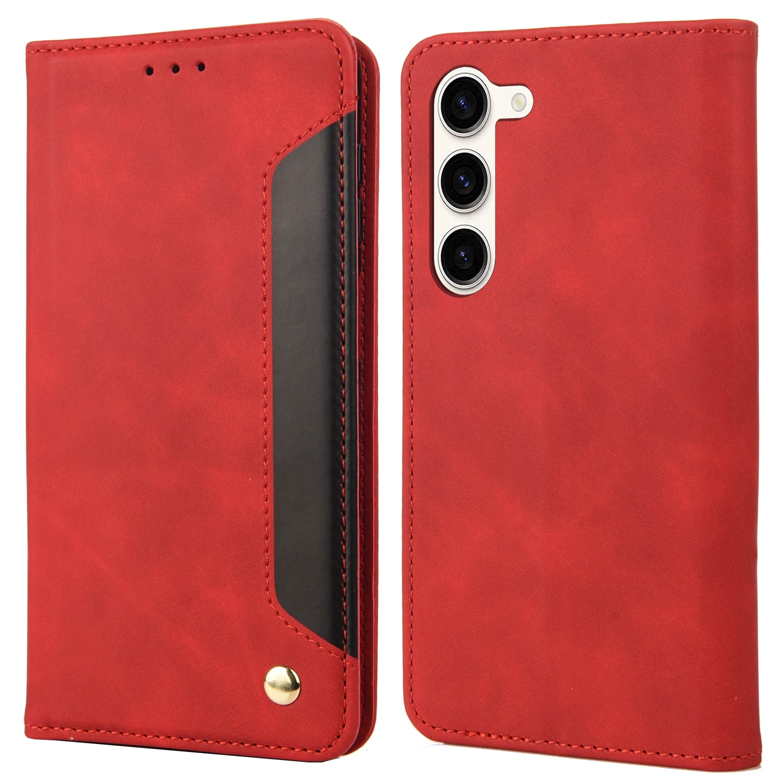PU Leather Phone Case For Samsung Galaxy S23 Skin-friendly Phone Cover Magnetic Color Splicing Flip Shell Wallet Stand
