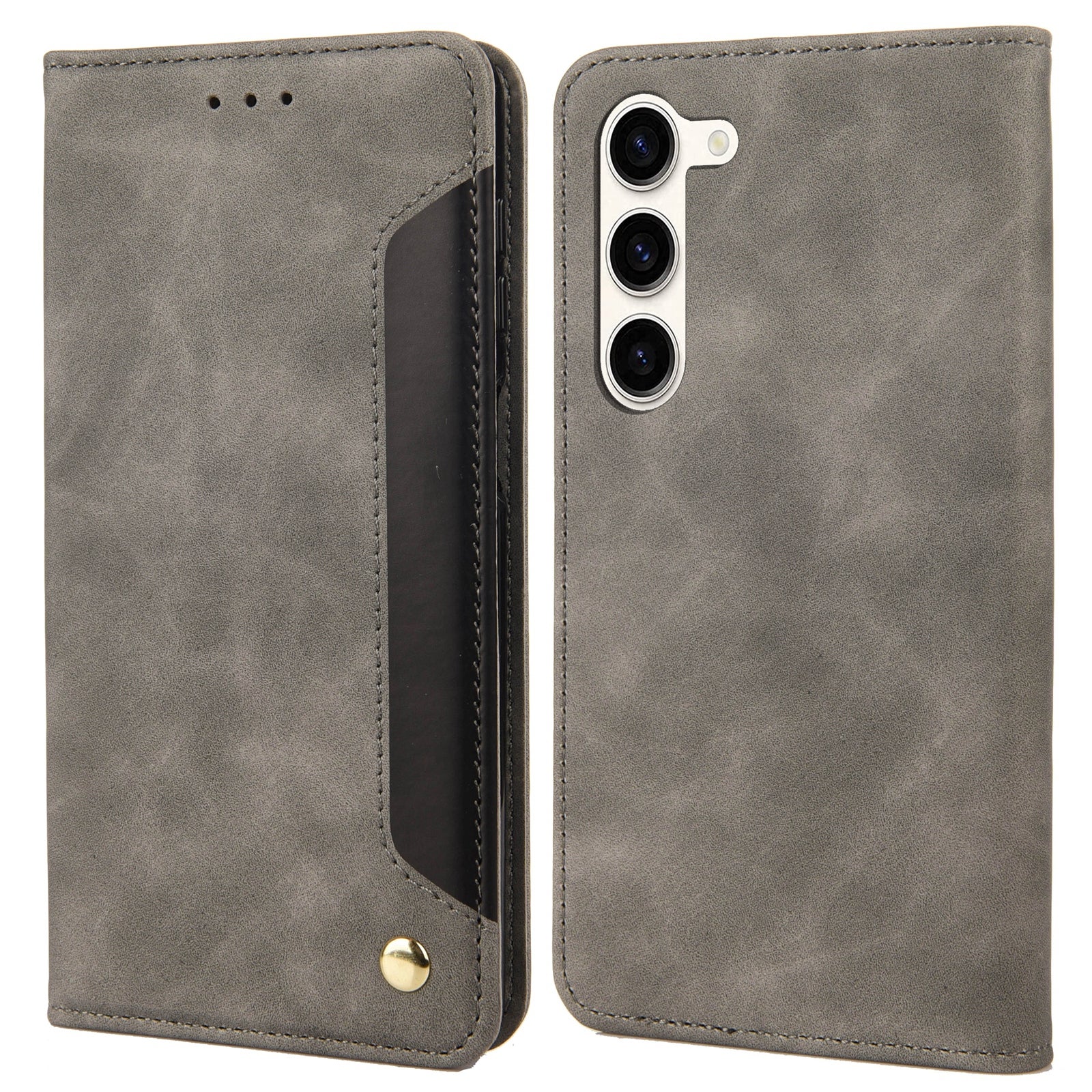 PU Leather Phone Case For Samsung Galaxy S23 Skin-friendly Phone Cover Magnetic Color Splicing Flip Shell Wallet Stand