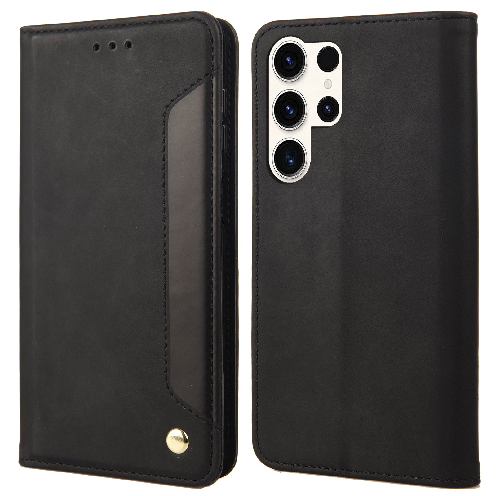 Skin-friendly Phone Case For Samsung Galaxy S23 Ultra Color Splicing Shockproof Phone Cover Magnetic Flip Shell Wallet Stand
